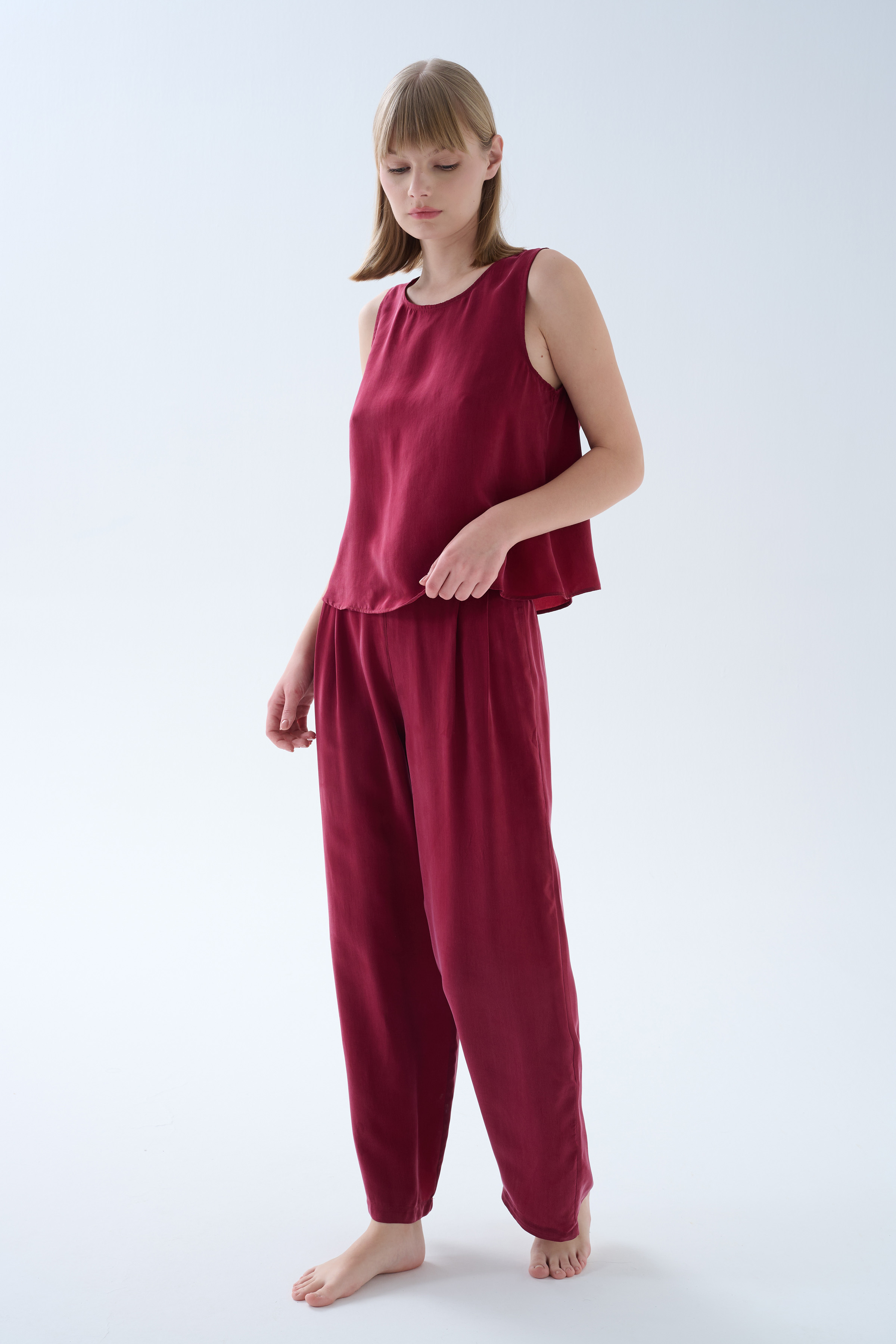 Kadın Vegan Dokuma Pili Detaylı Pantolon