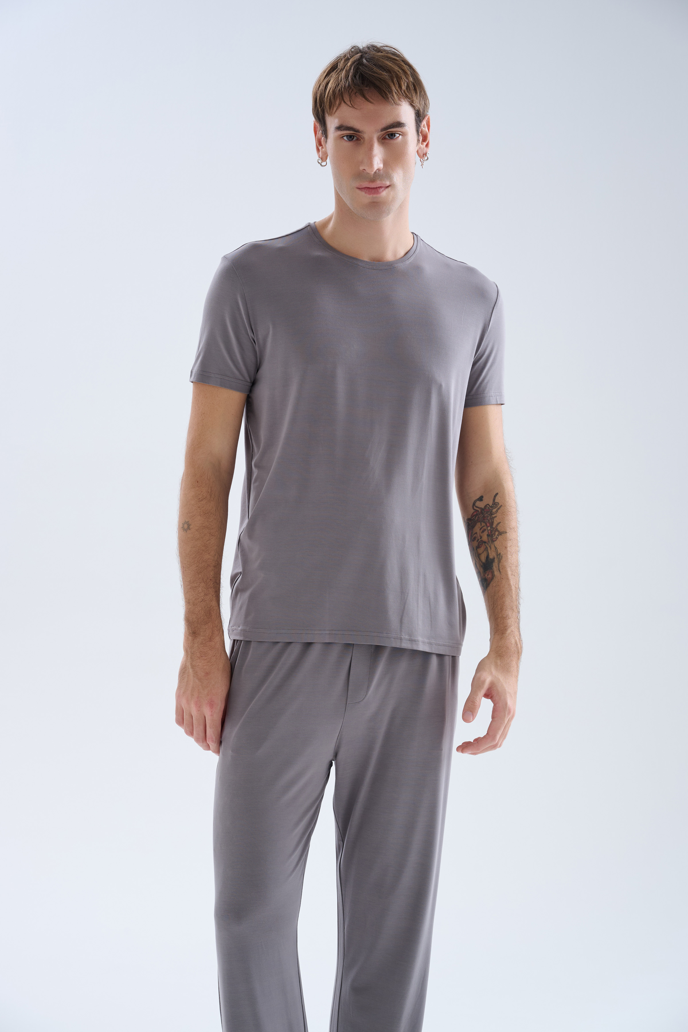 Erkek Modal Bisiklet Yaka Kısa Kollu T-shirt