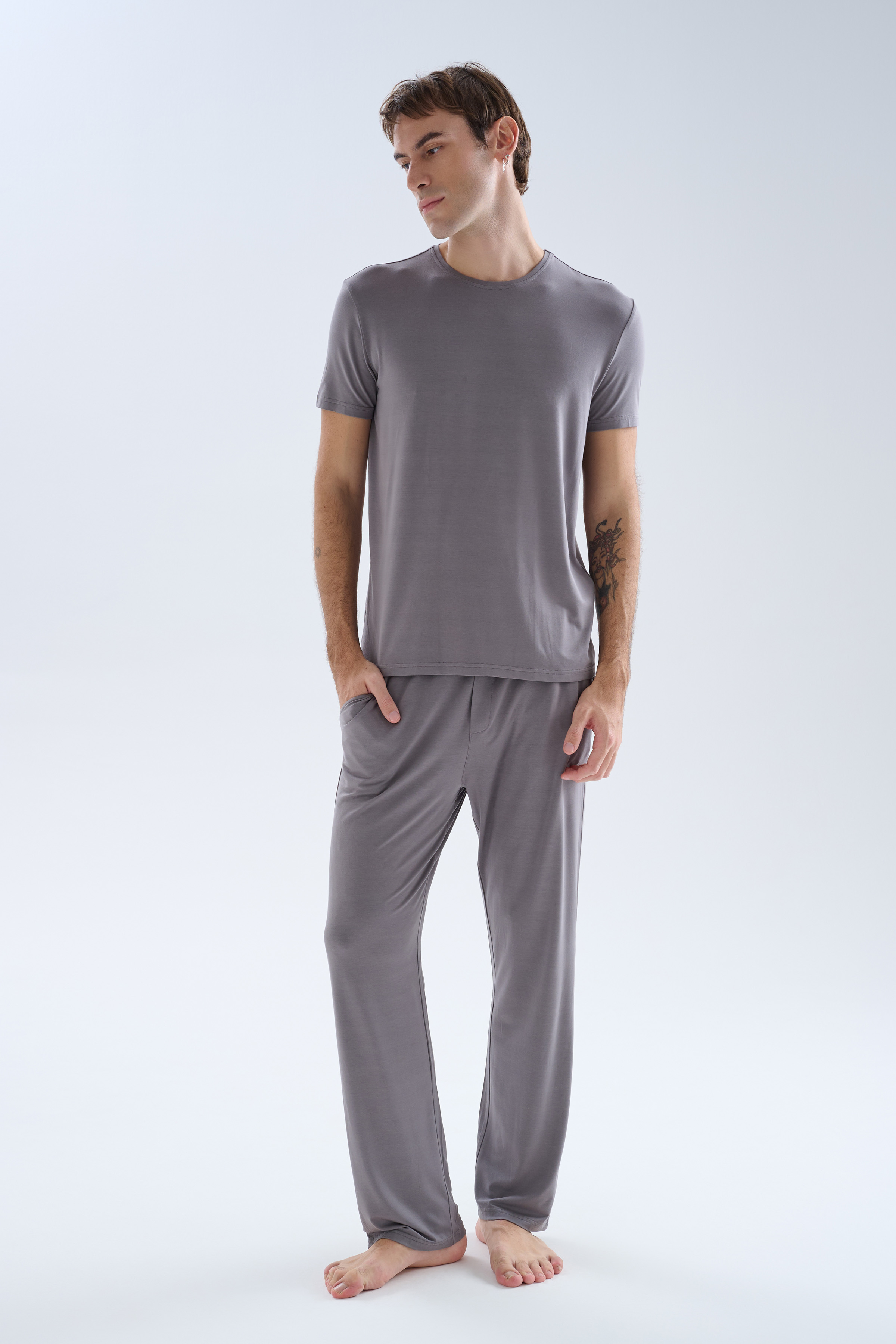 Erkek Modal Bisiklet Yaka Kısa Kollu T-shirt