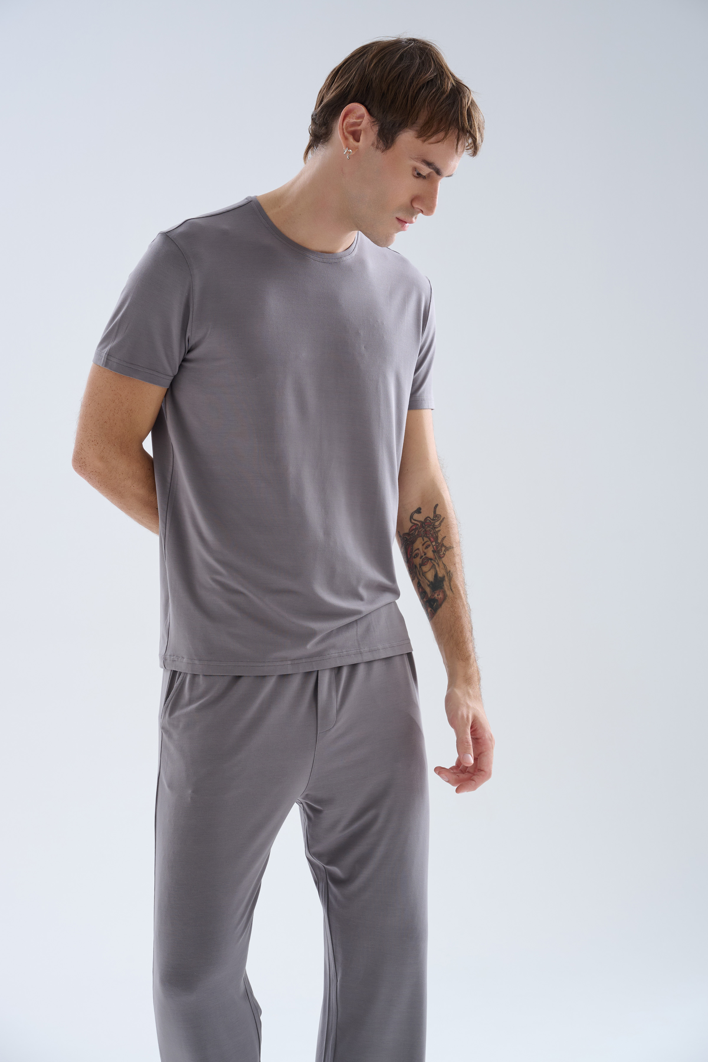 Erkek Modal Bisiklet Yaka Kısa Kollu T-shirt