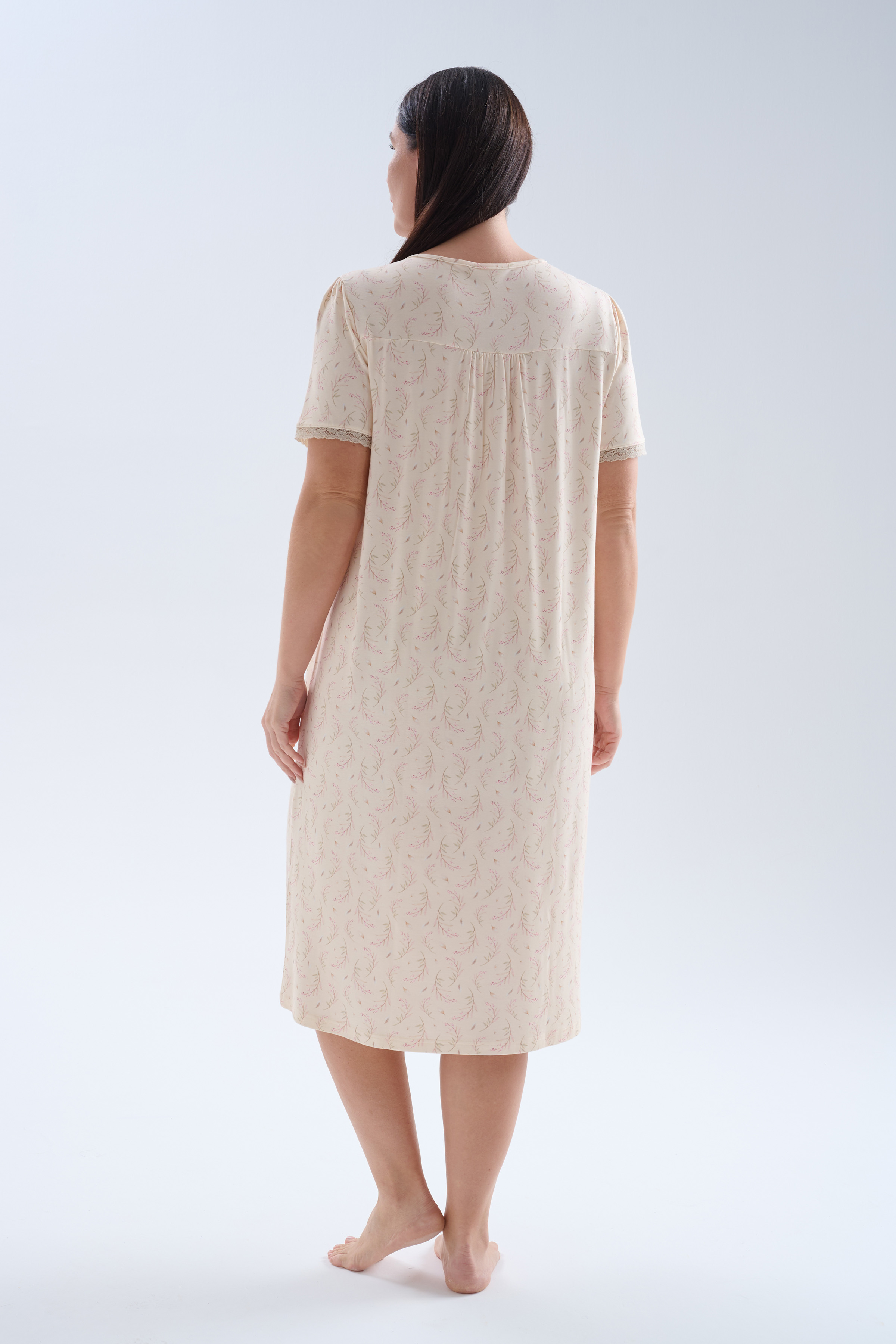 Kadın Plus Size Viskoz Kısa Kollu Düğmeli V Yaka Gecelik