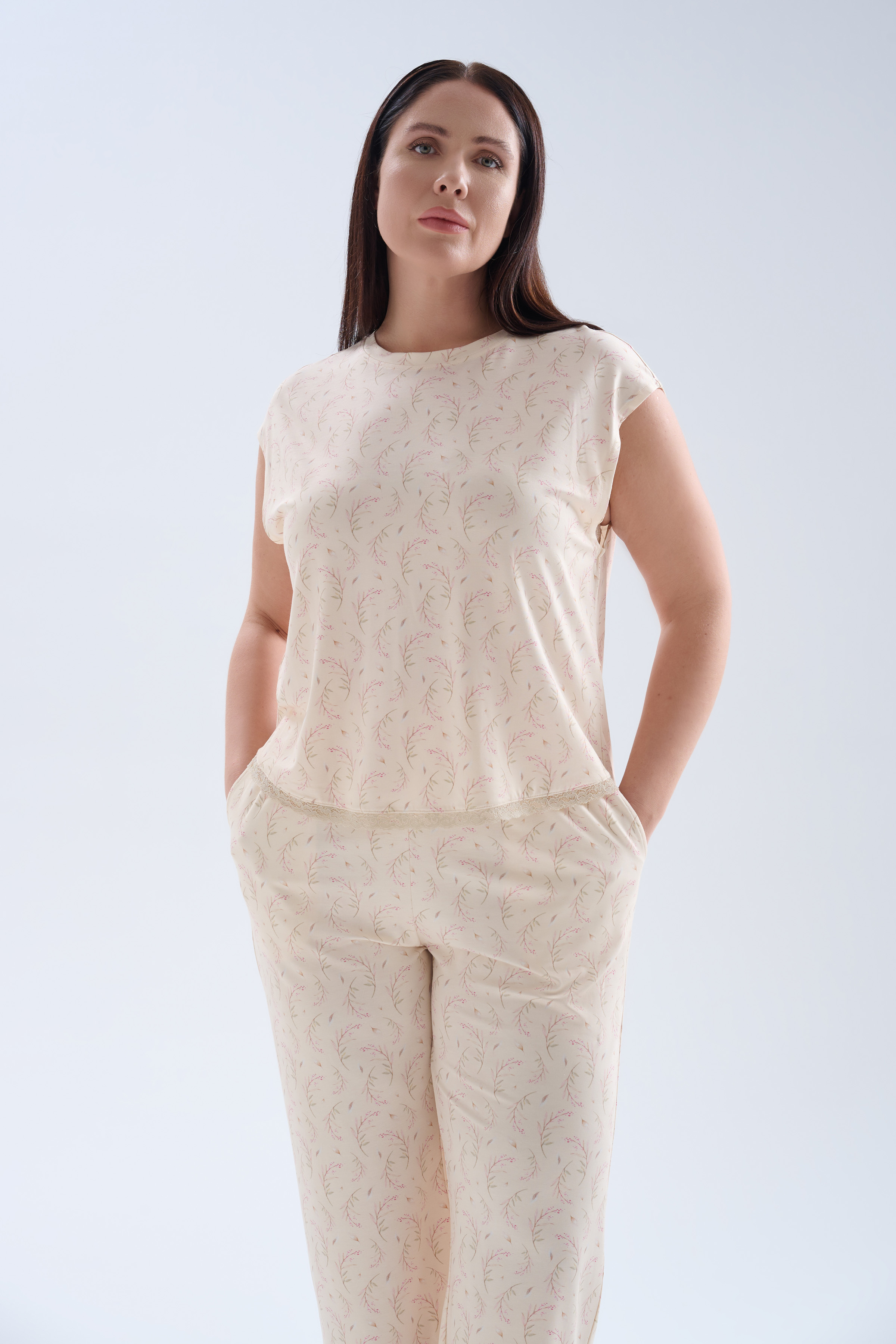 Kadın Plus Size Viskoz Kolsuz Kapri Pijama Takımı