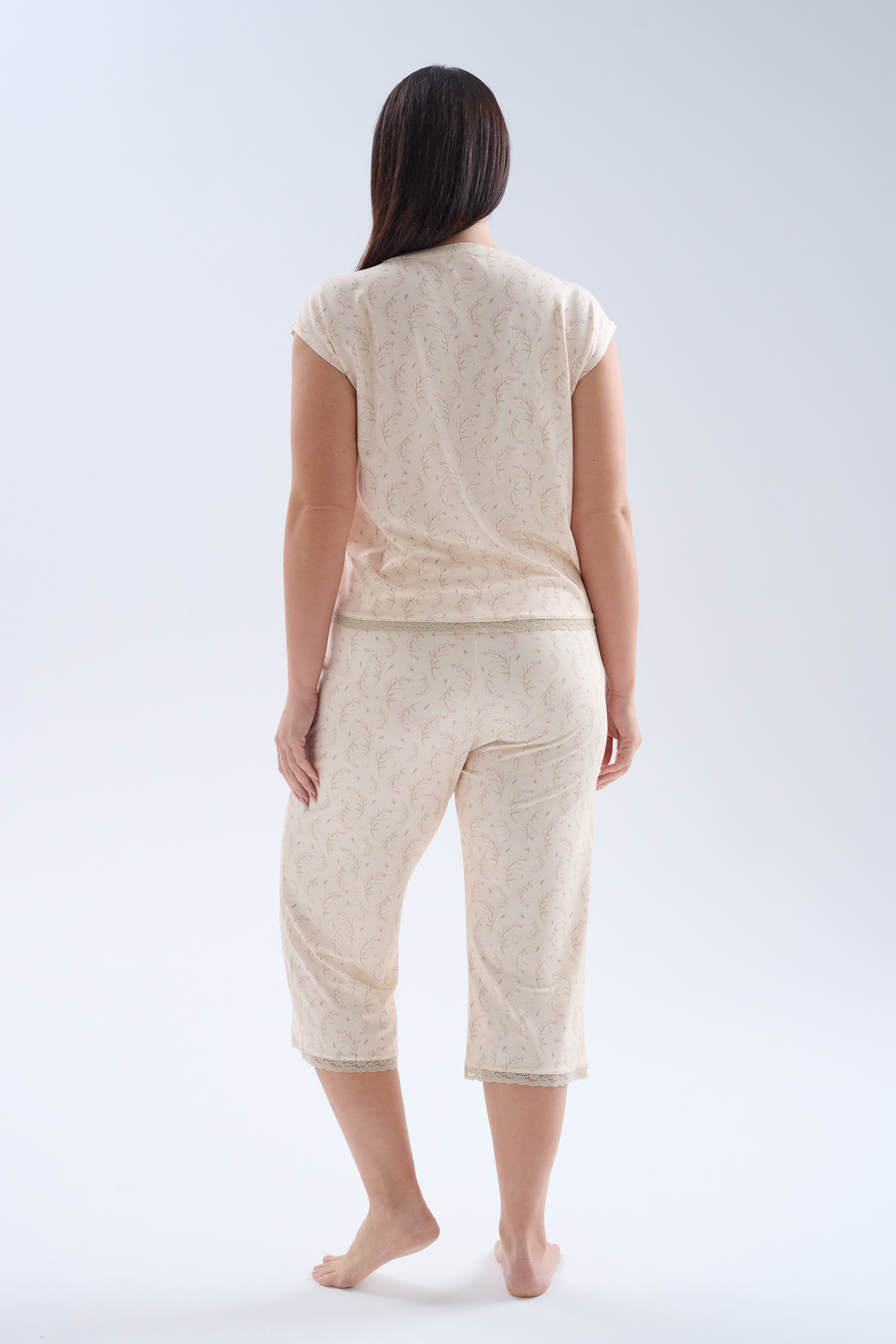 Kadın Plus Size Viskoz Kolsuz Kapri Pijama Takımı