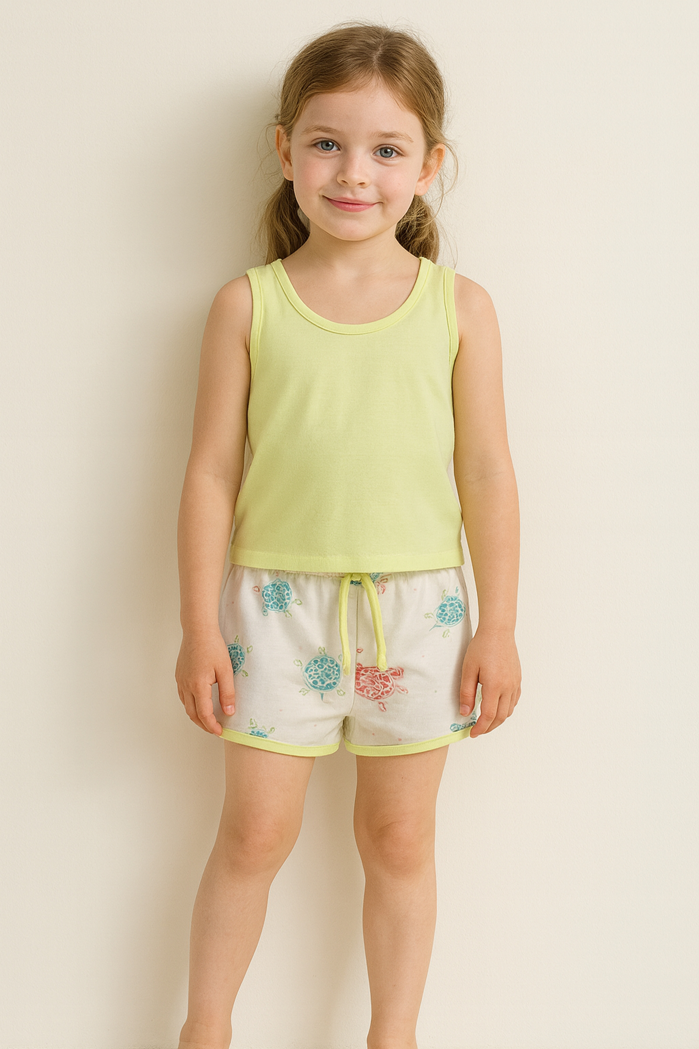 Kız Çocuk Pamuklu Atlet Şortlu Pijama Takımı