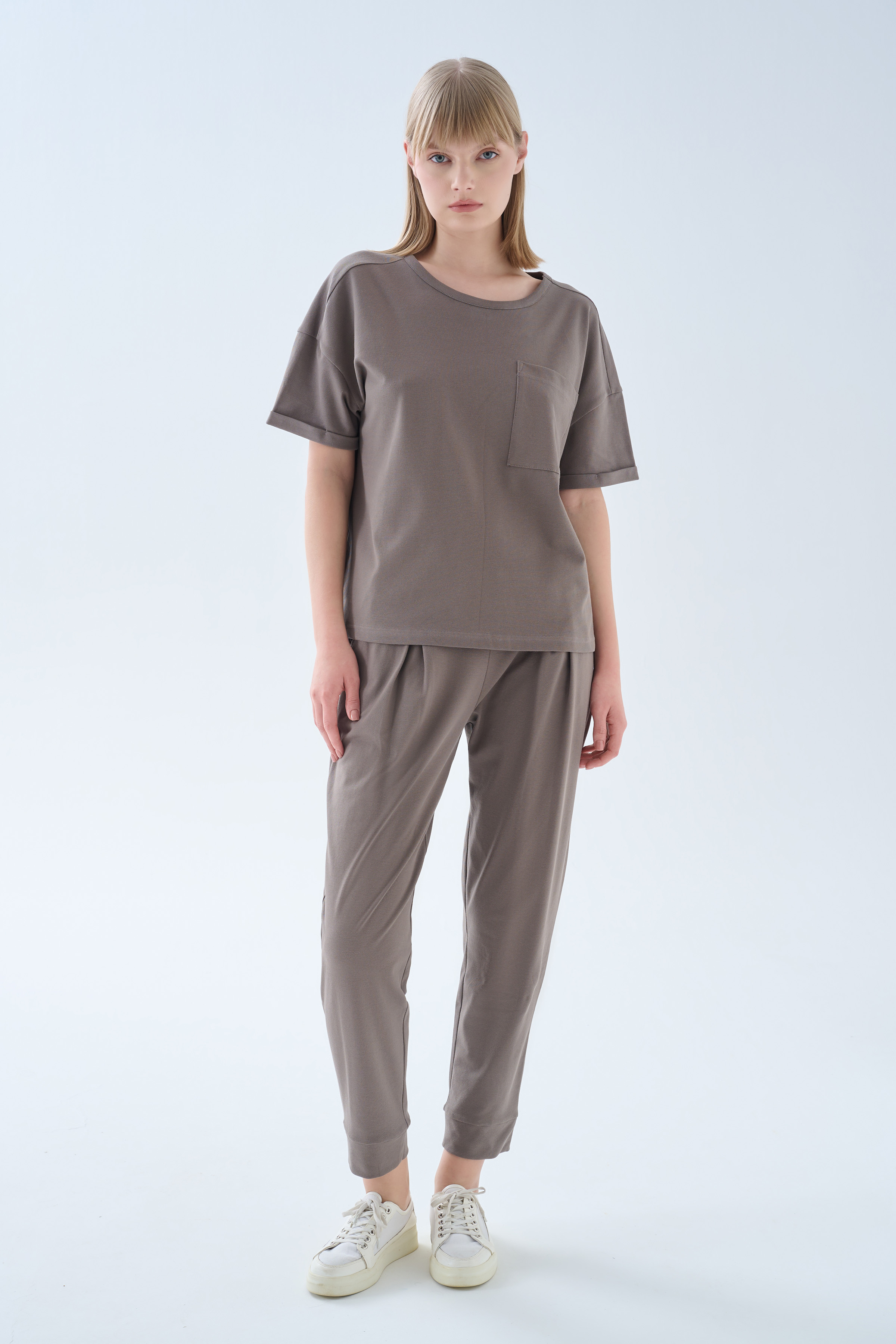 Kadın Pamuklu Pique Yırtmaç Detaylı Pantolon