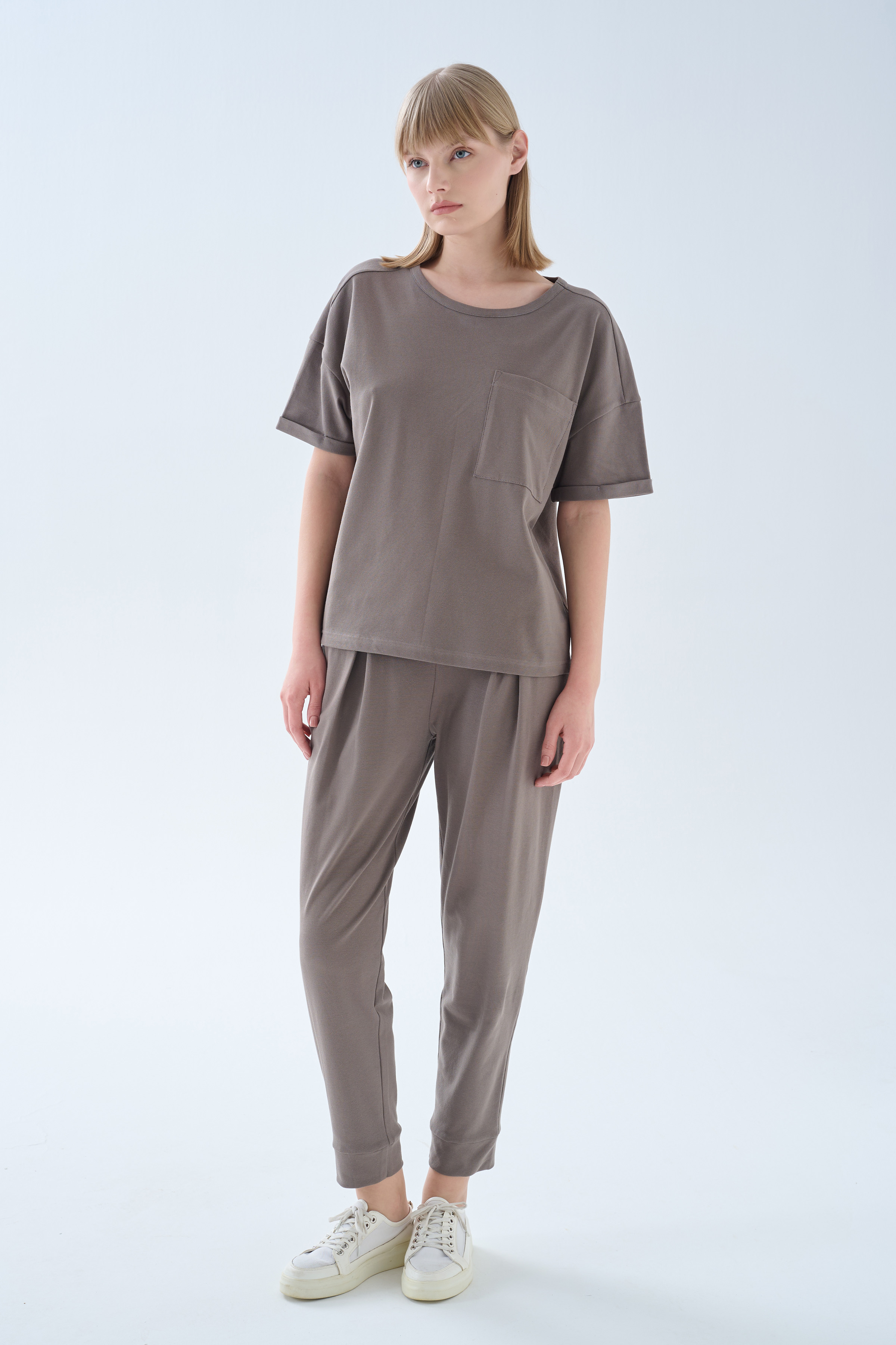 Kadın Pamuklu Pique Yırtmaç Detaylı Pantolon