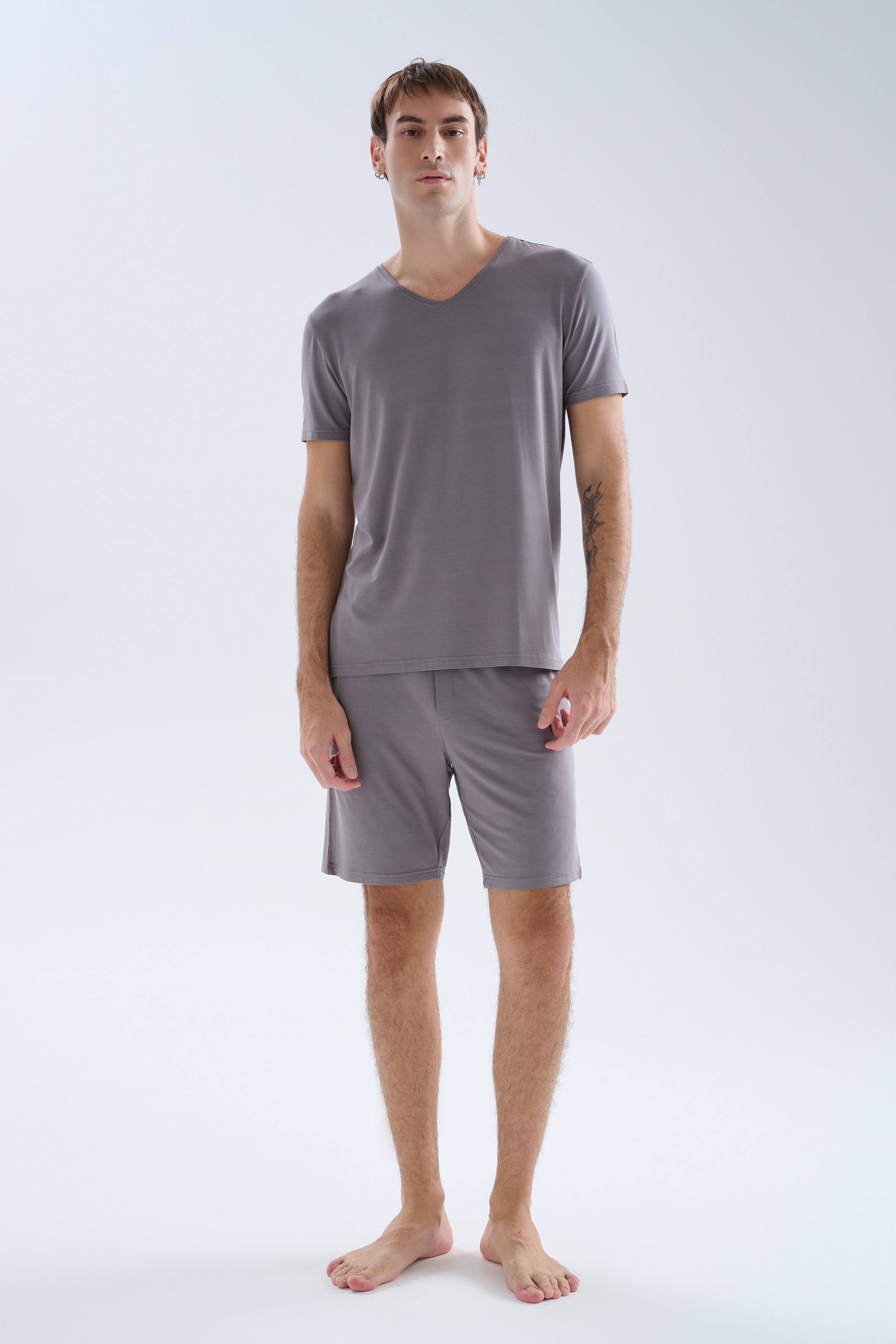 Erkek Modal V Yaka Kısa Kollu T-shirt