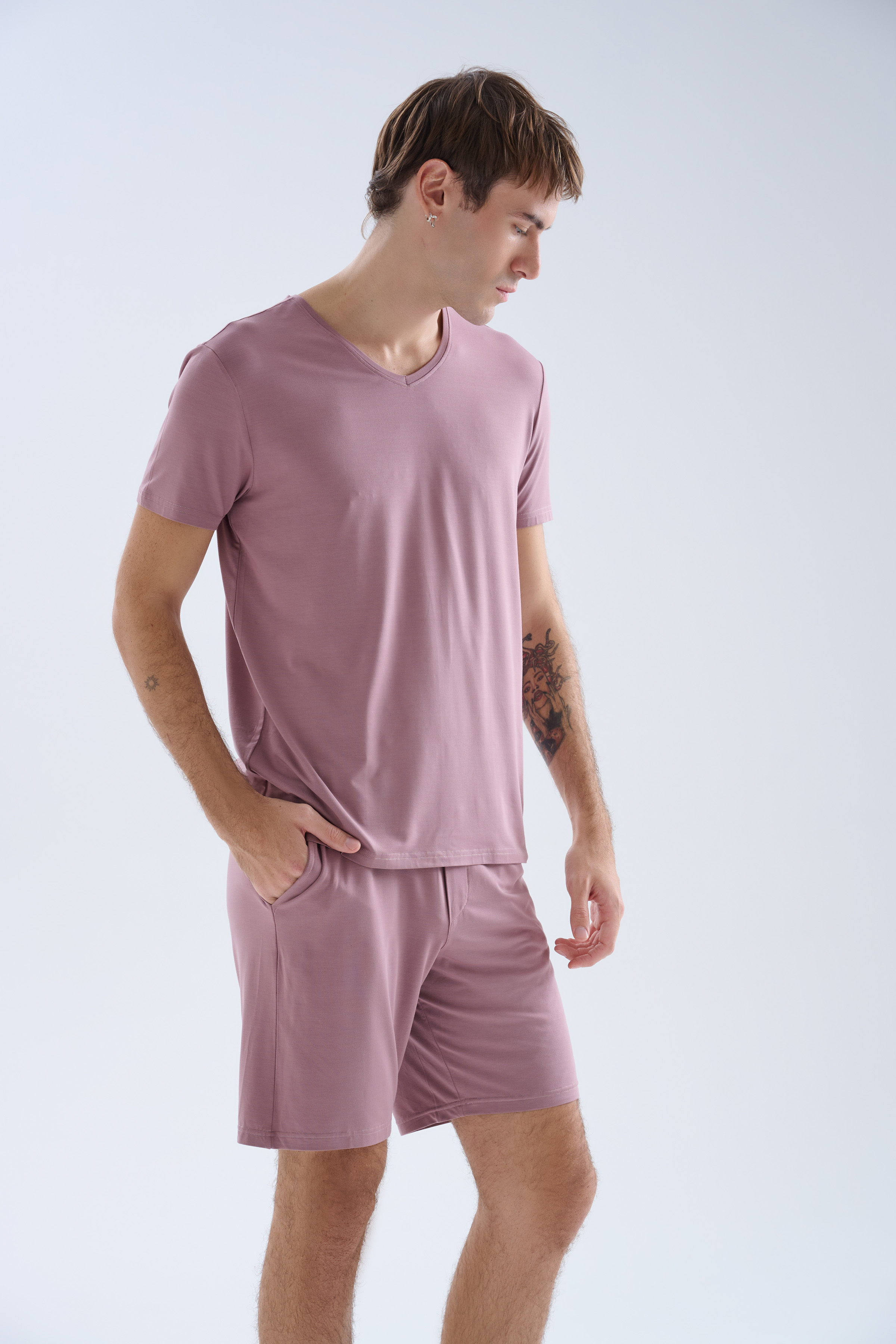 Erkek Modal V Yaka Kısa Kollu T-shirt