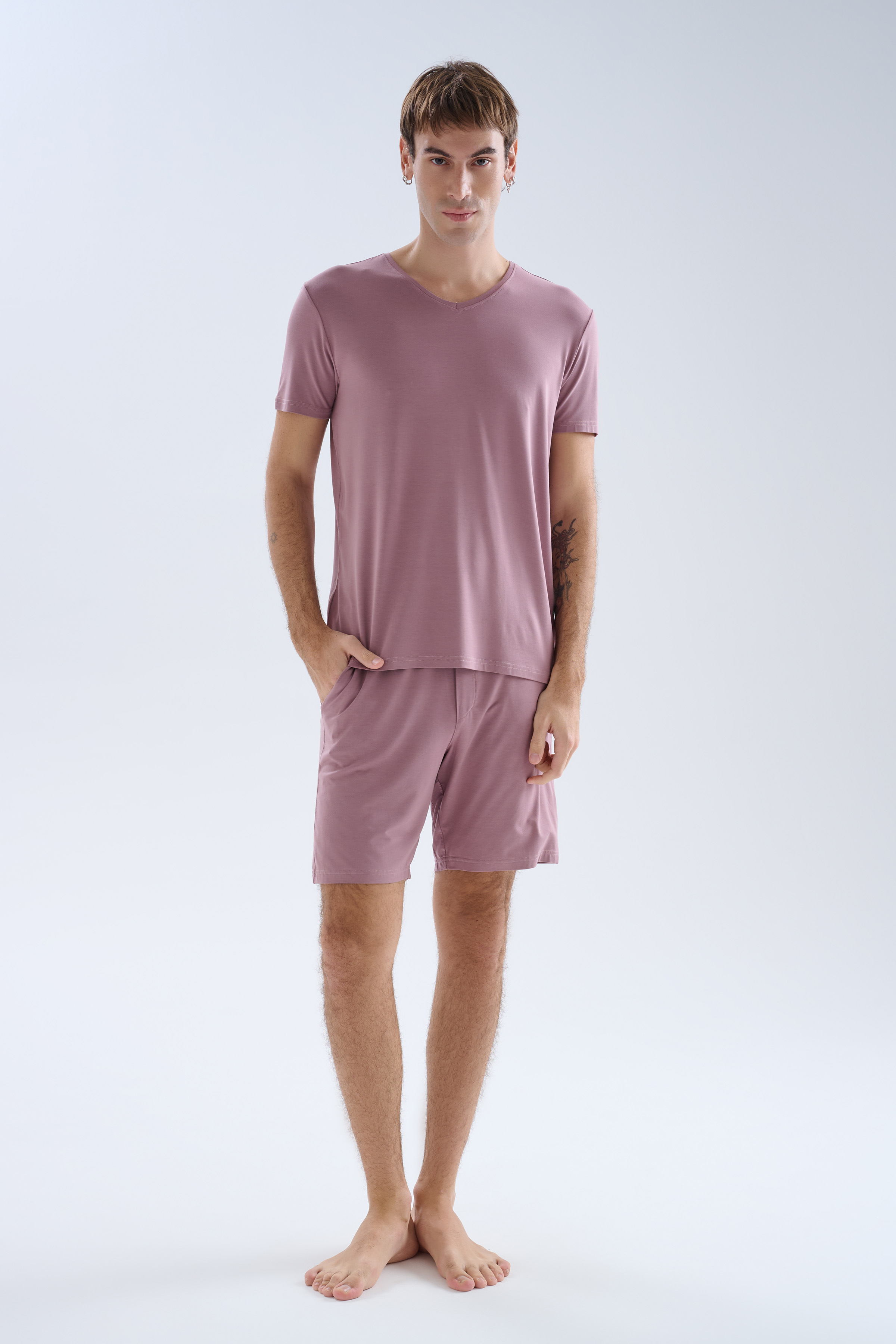 Erkek Modal V Yaka Kısa Kollu T-shirt