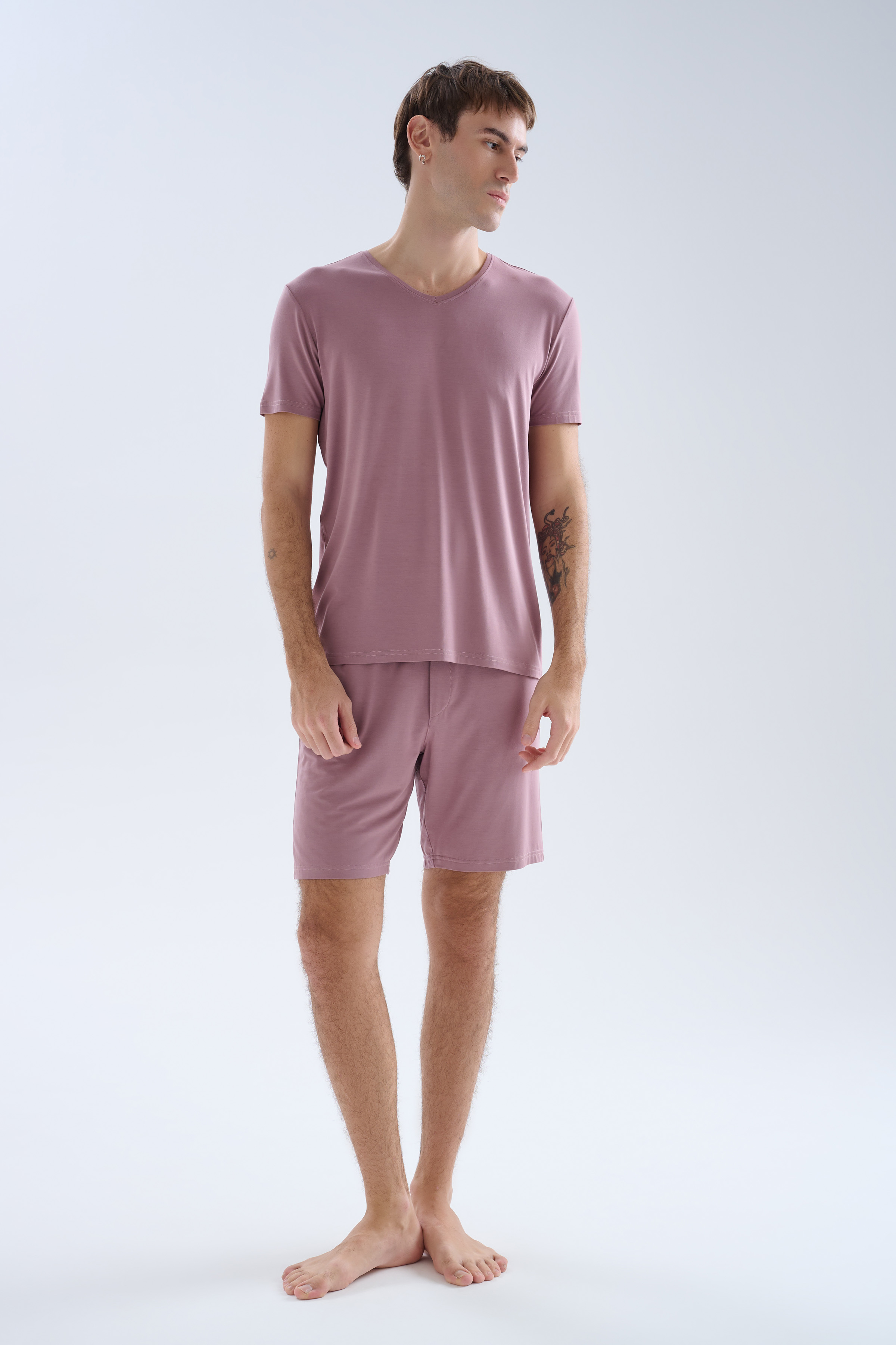 Erkek Modal V Yaka Kısa Kollu T-shirt