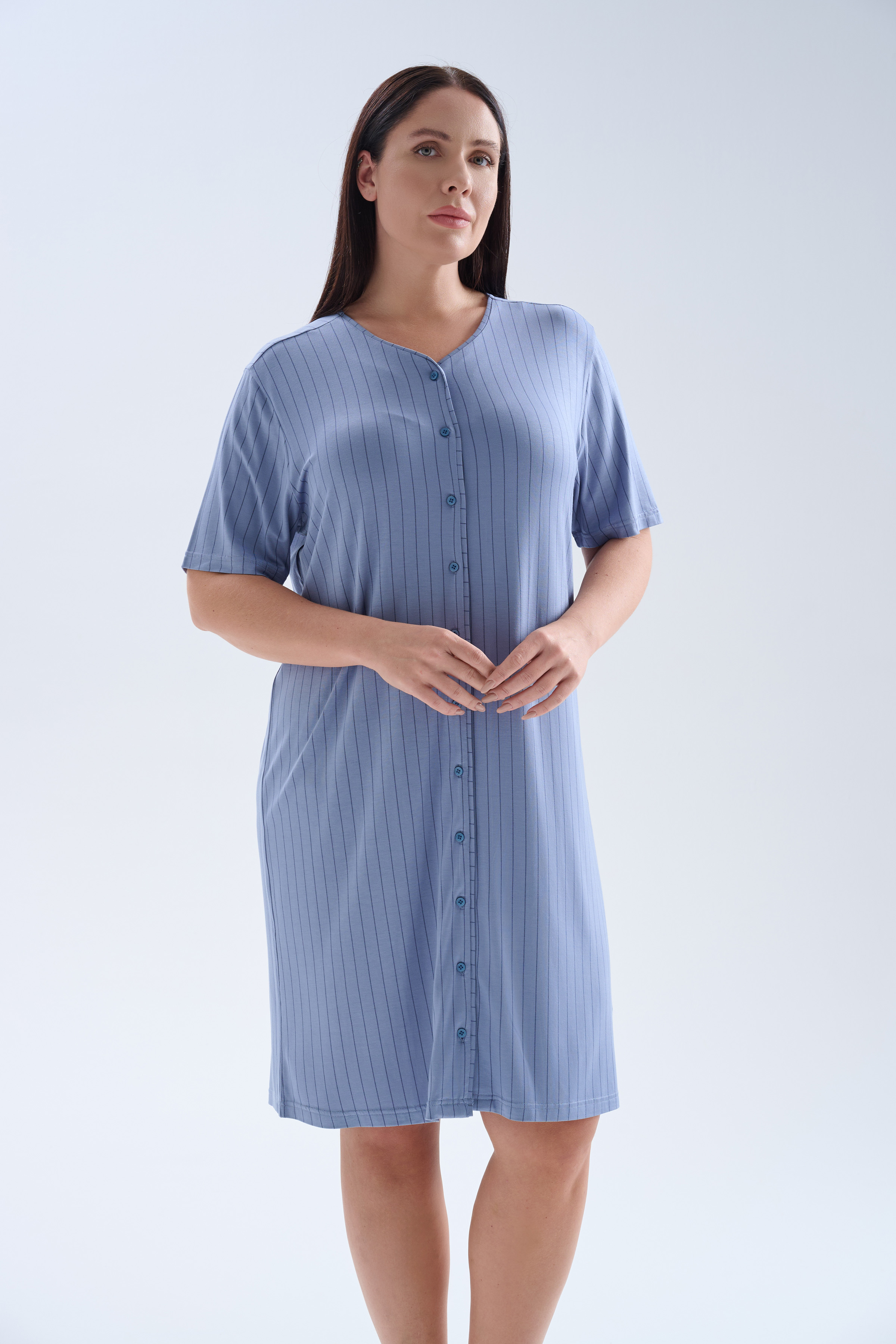 Kadın Plus Size Viskoz Kısa Kollu V Yaka Gecelik