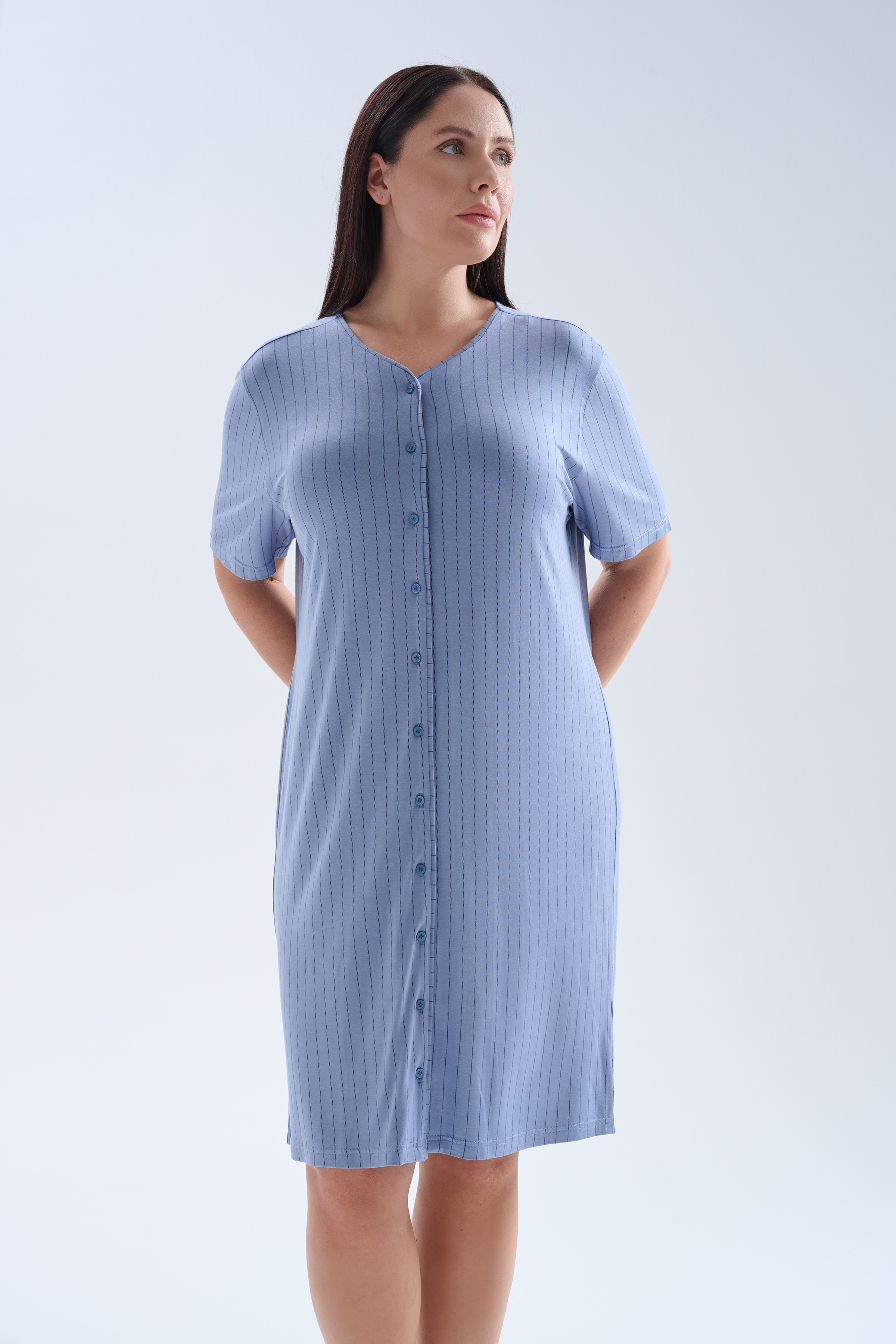 Kadın Plus Size Viskoz Kısa Kollu V Yaka Gecelik