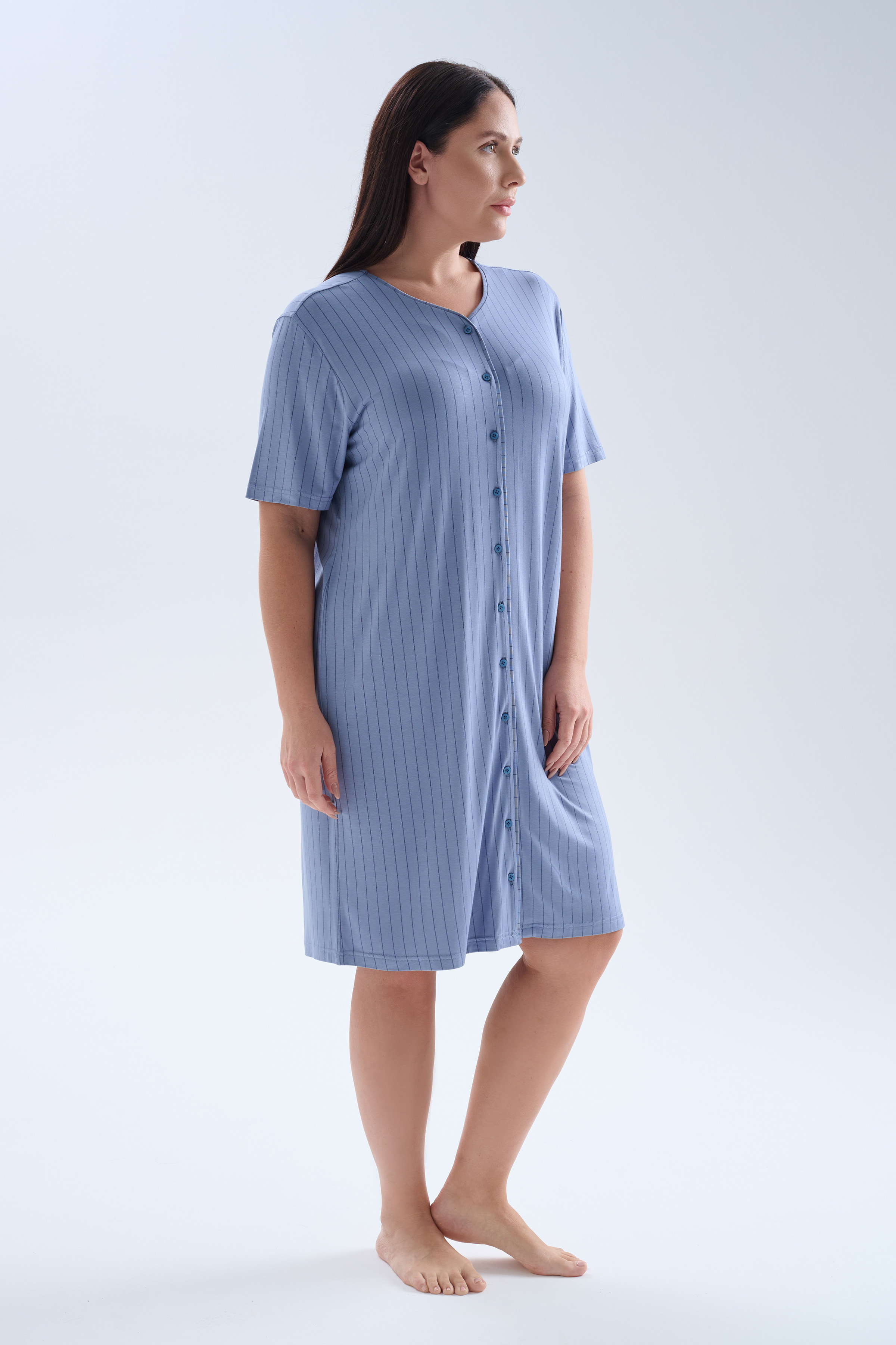 Kadın Plus Size Viskoz Kısa Kollu V Yaka Gecelik