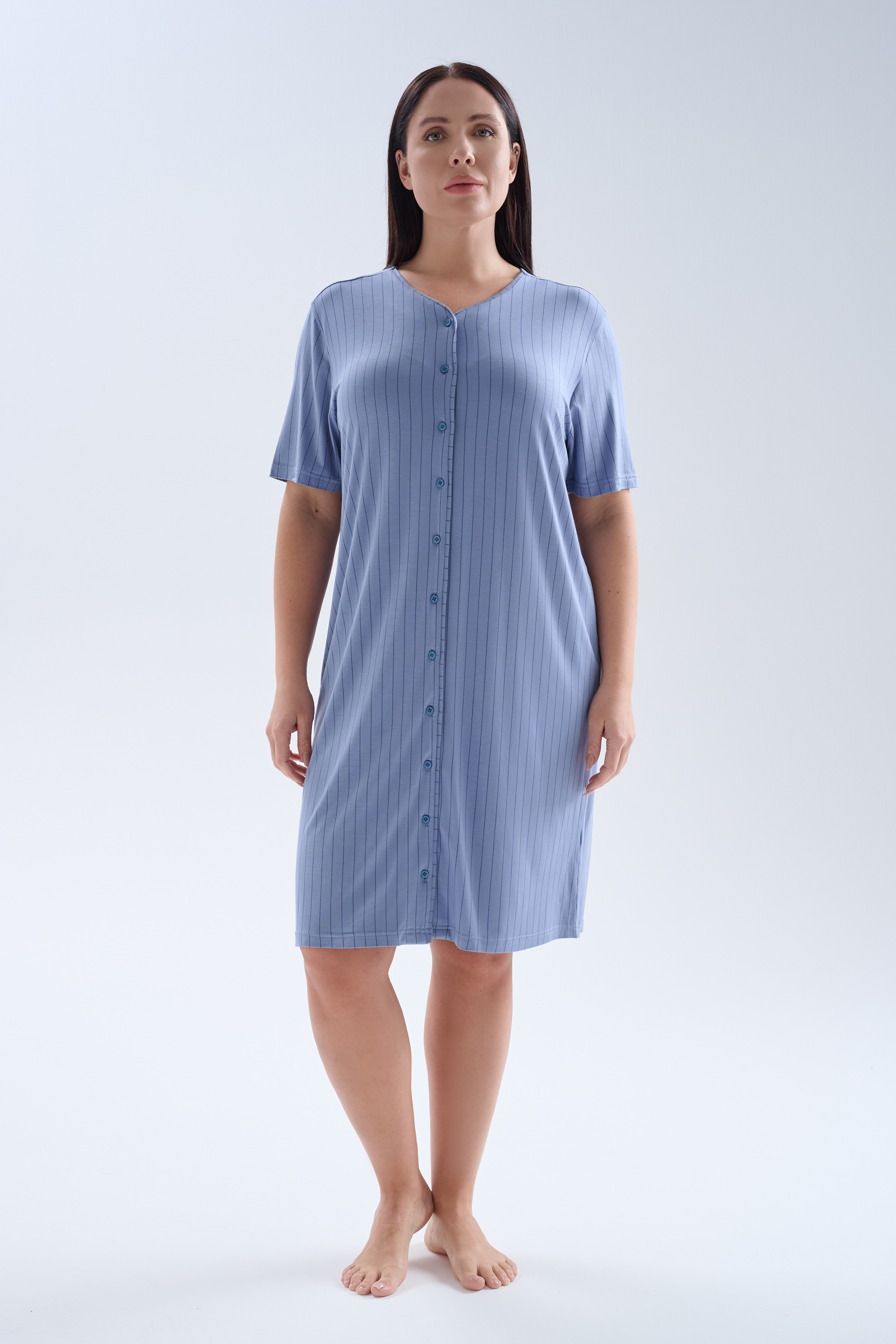 Kadın Plus Size Viskoz Kısa Kollu V Yaka Gecelik