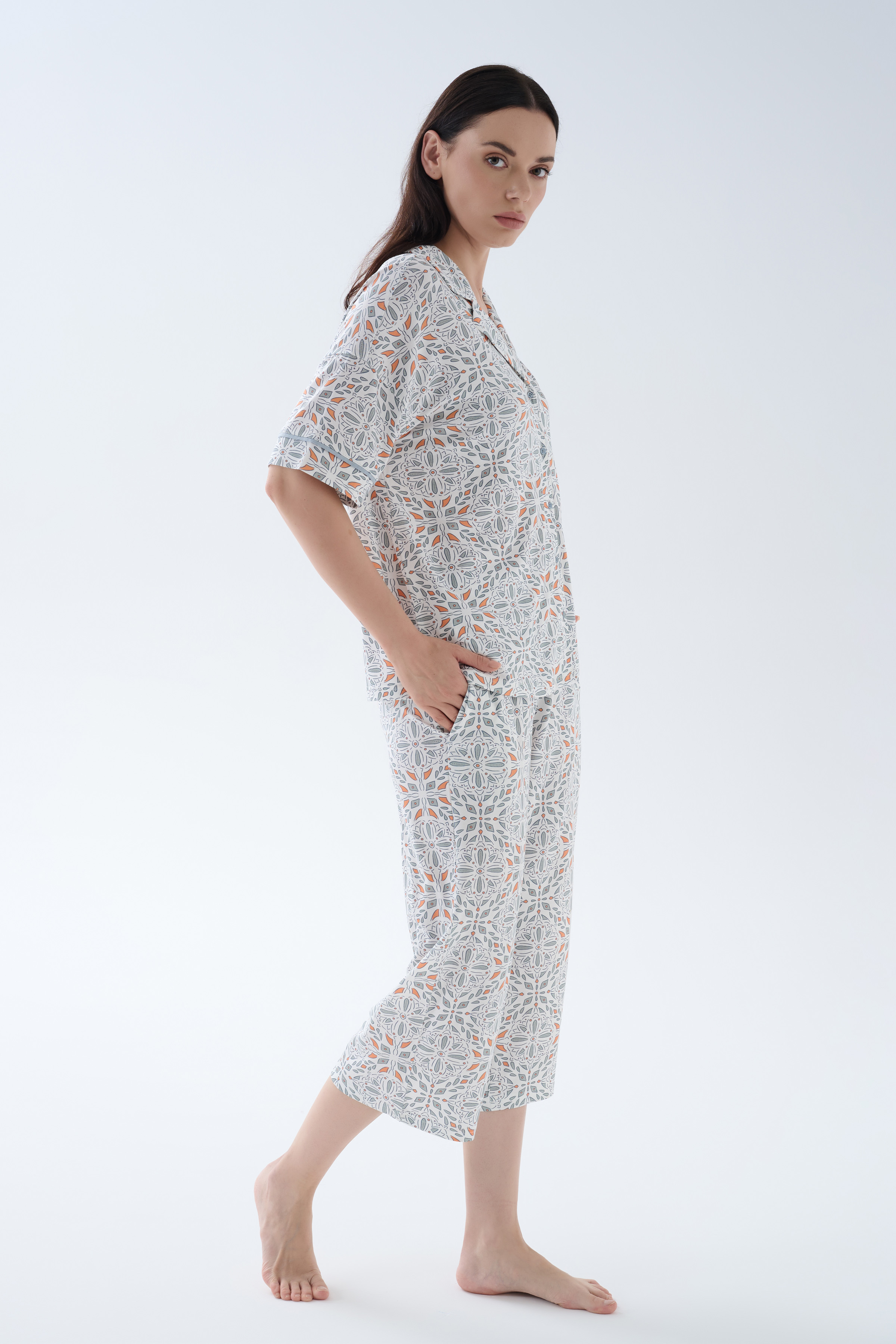 Kadın Viskoz Kısa Kollu Gömlek Pijama Üstü