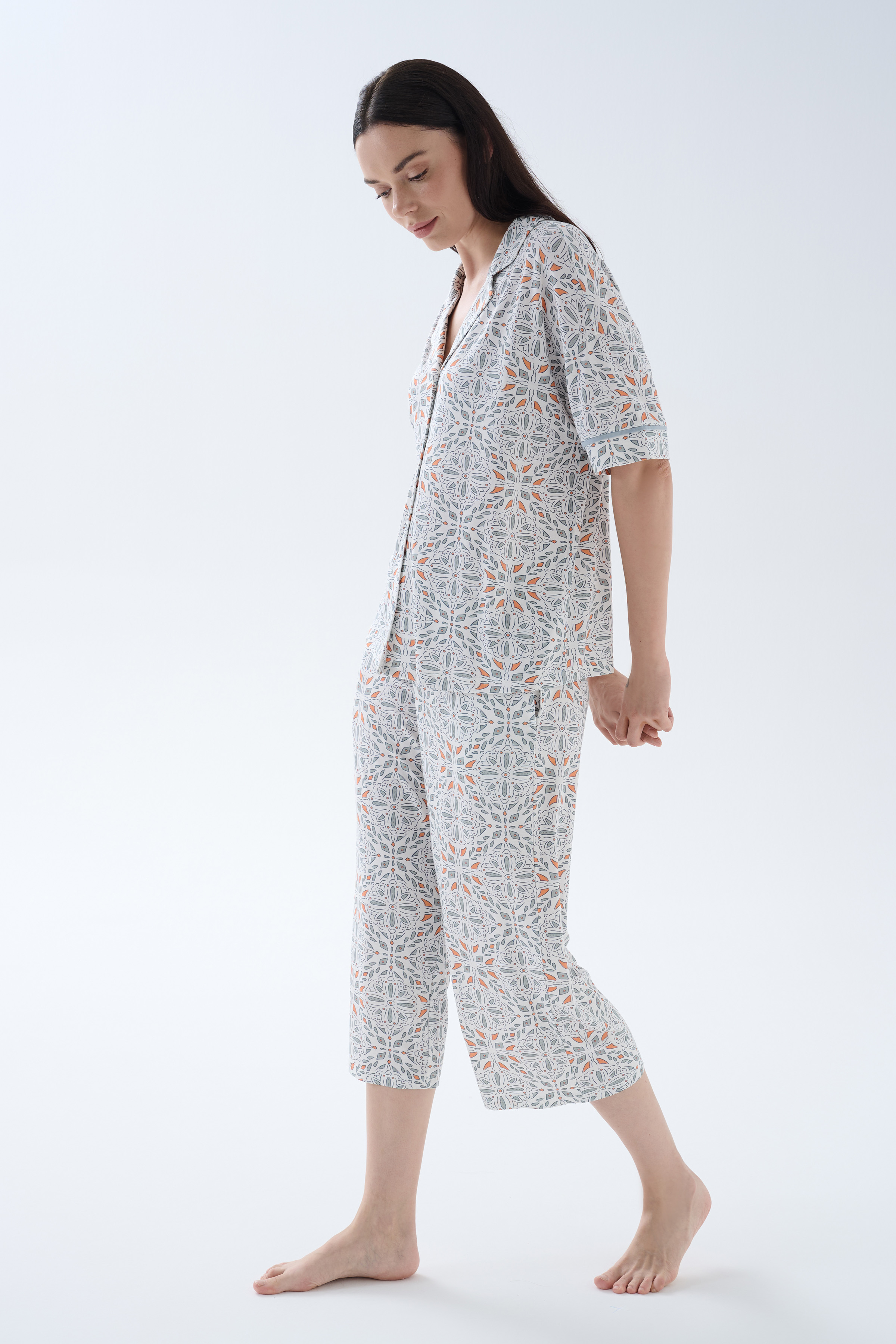 Kadın Viskoz Kısa Kollu Gömlek Pijama Üstü