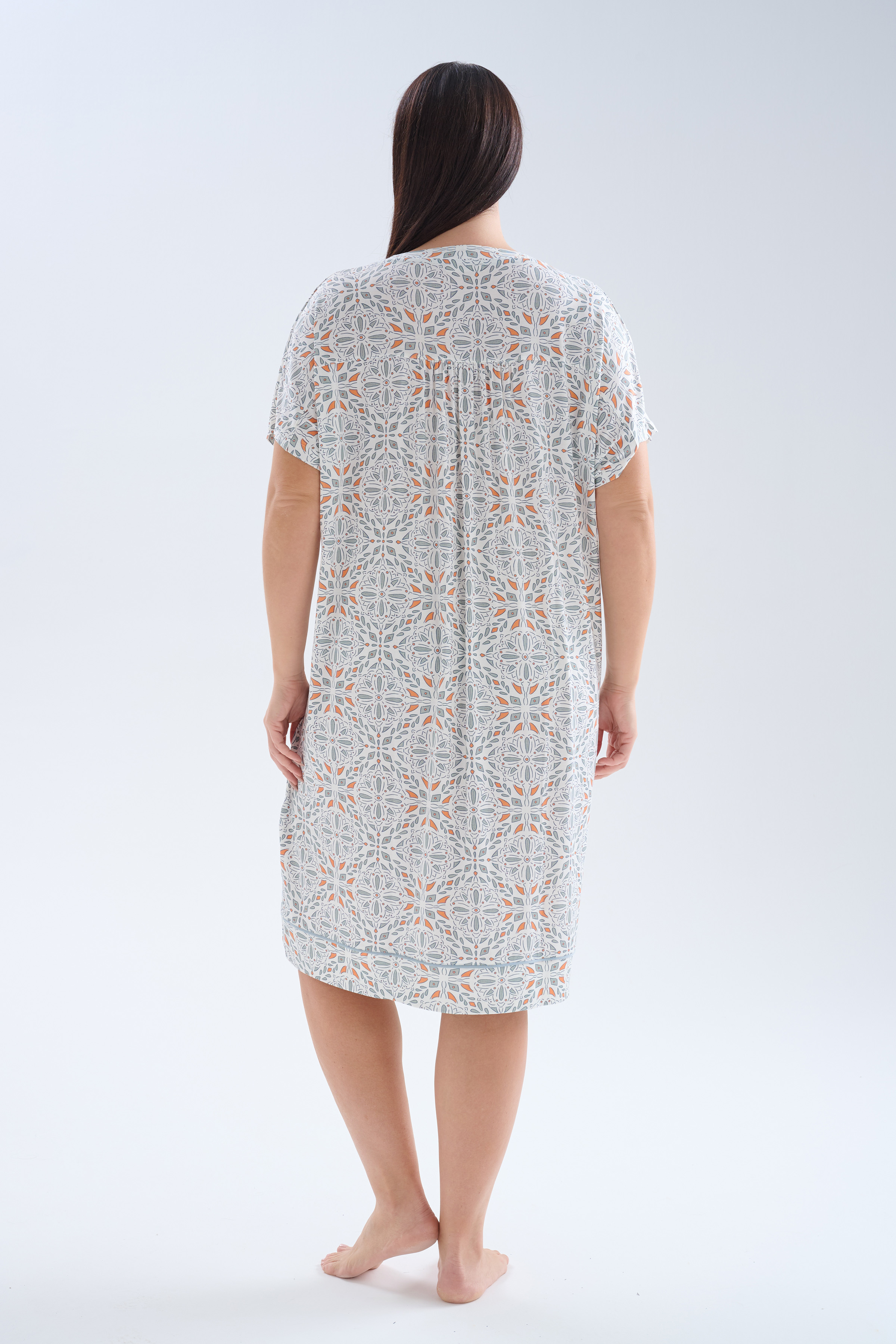 Kadın Plus Size Viskoz Kısa Kollu V Yaka Gecelik