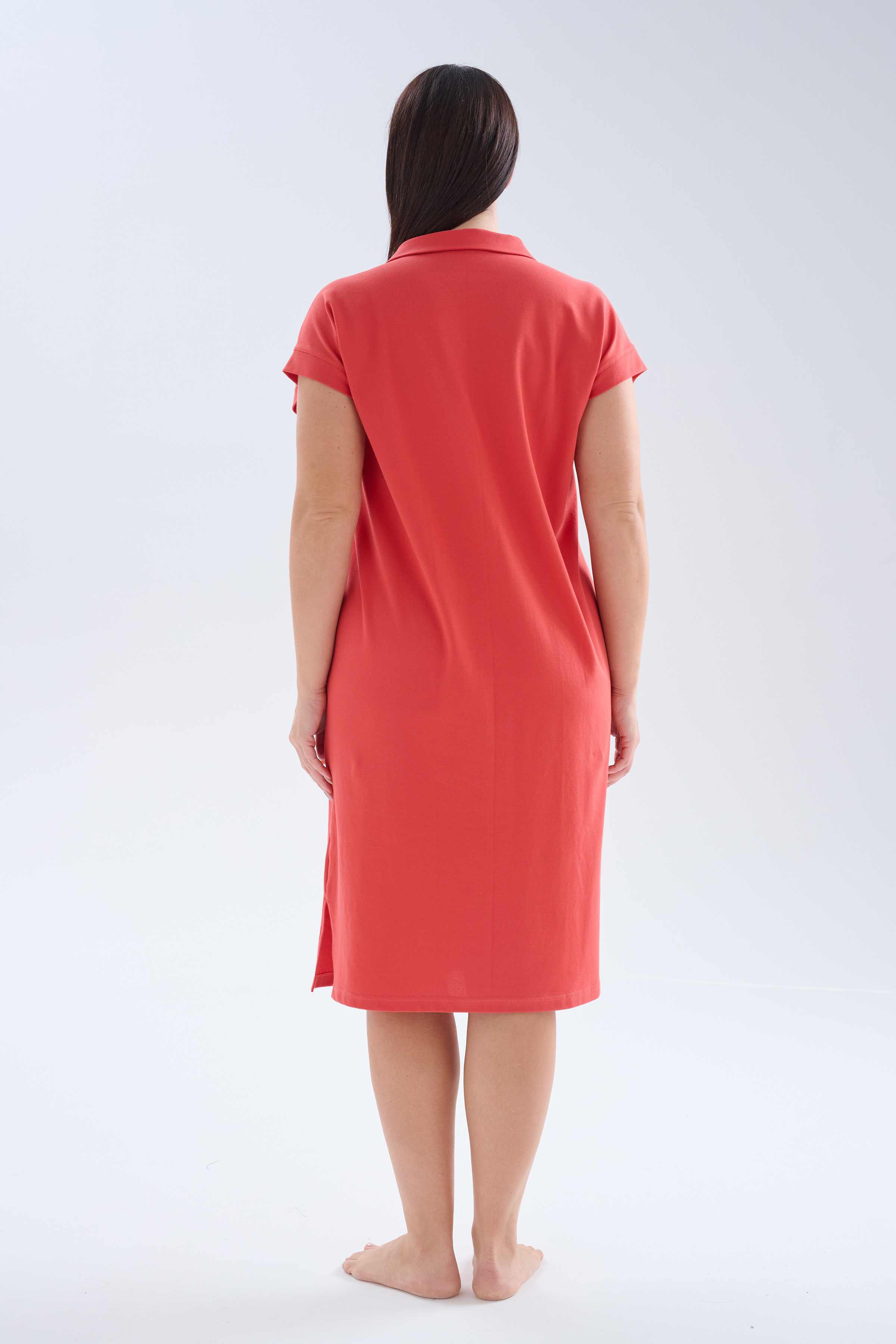 Kadın Büyük Beden Pamuklu Pique Gömlek Yaka Elbise