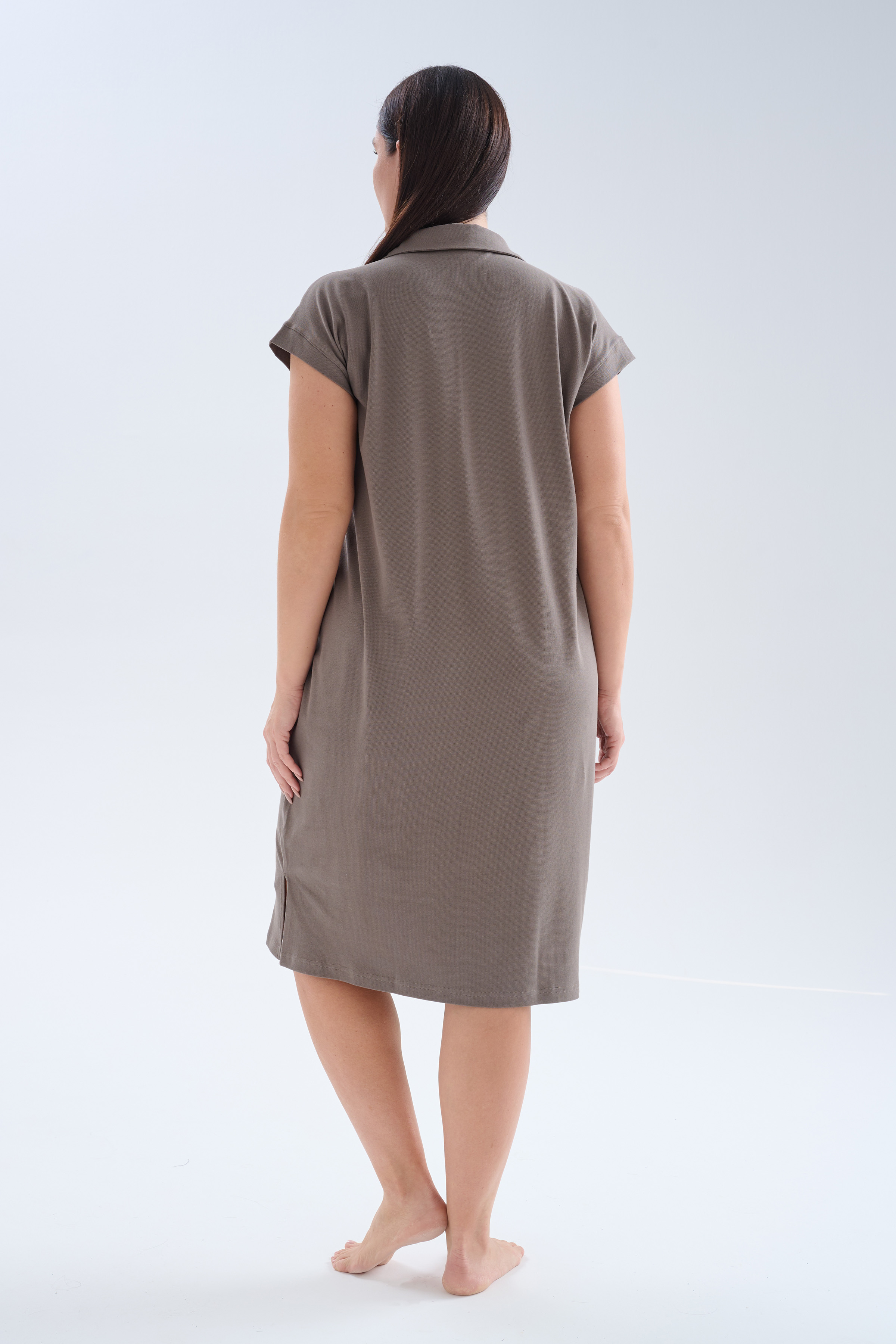 Kadın Büyük Beden Pamuklu Pique Gömlek Yaka Elbise