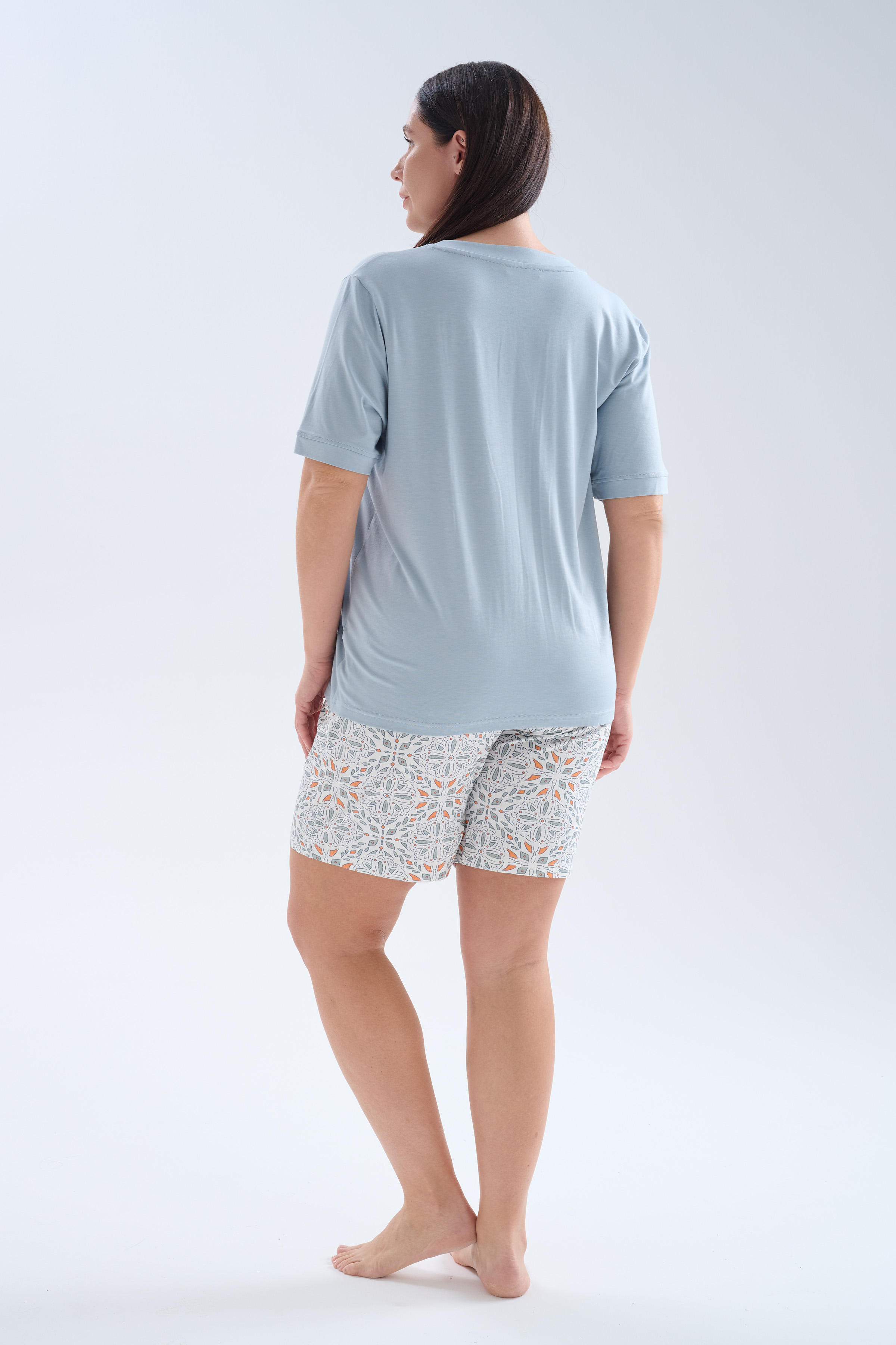 Kadın Plus Size Viskoz Kısa Kollu V Yaka Şortlu Pijama Takımı	