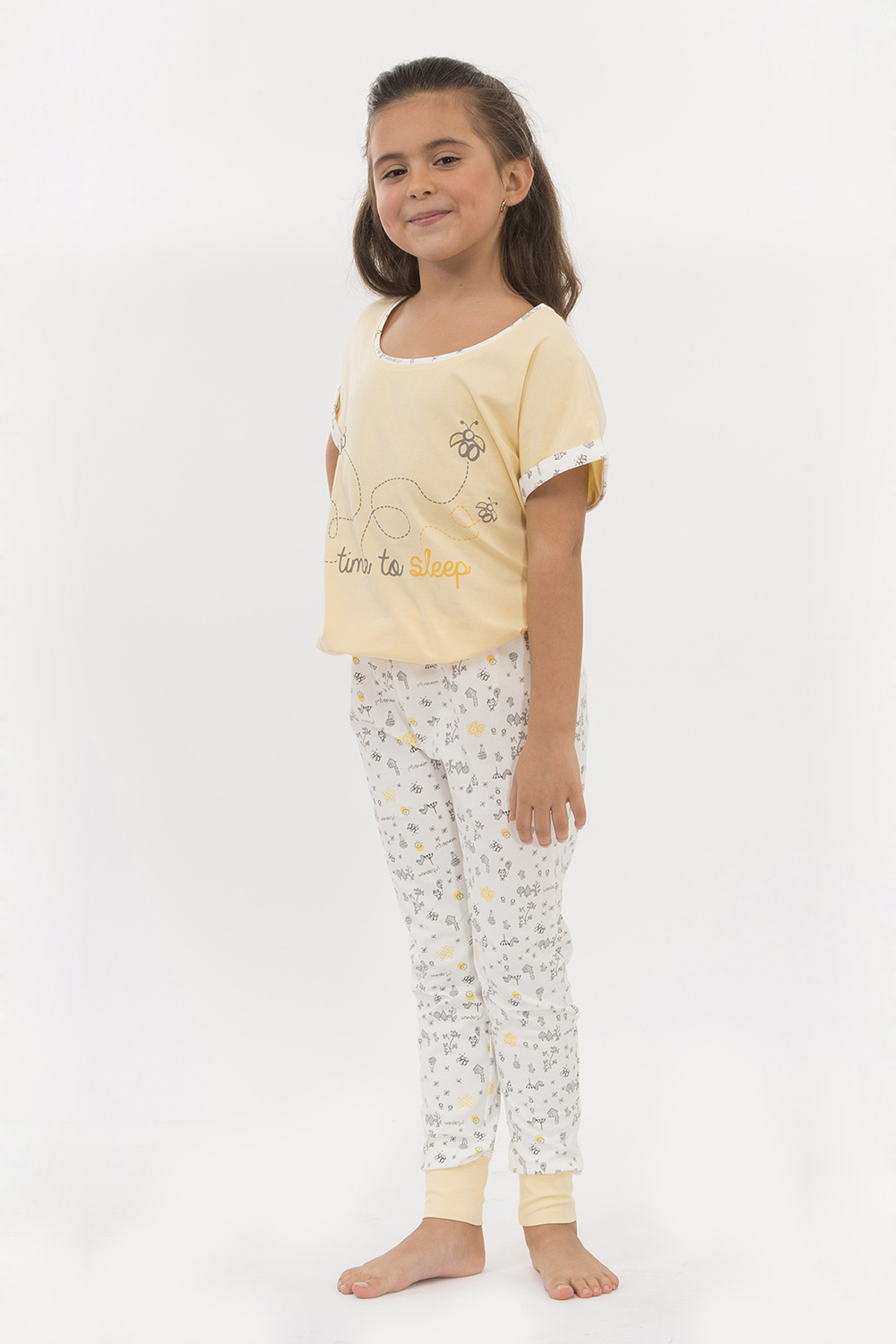 Hays Kids Penye Kız Çocuk Kısa Kol Alt Uzun Pijama Takımı