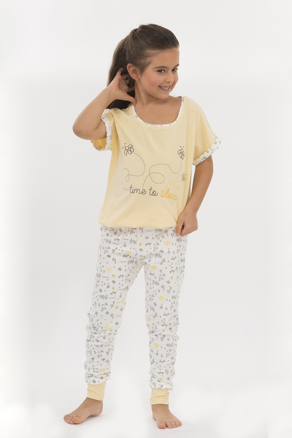 Hays Kids Penye Kız Çocuk Kısa Kol Alt Uzun Pijama Takımı