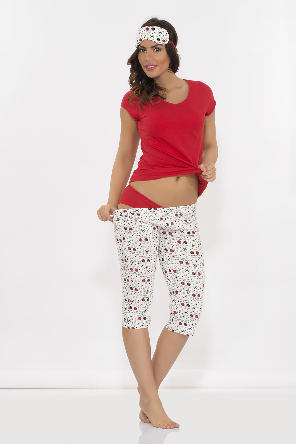 Penye Kadın Kısa Kollu Üst Kapri Pijama Takımı