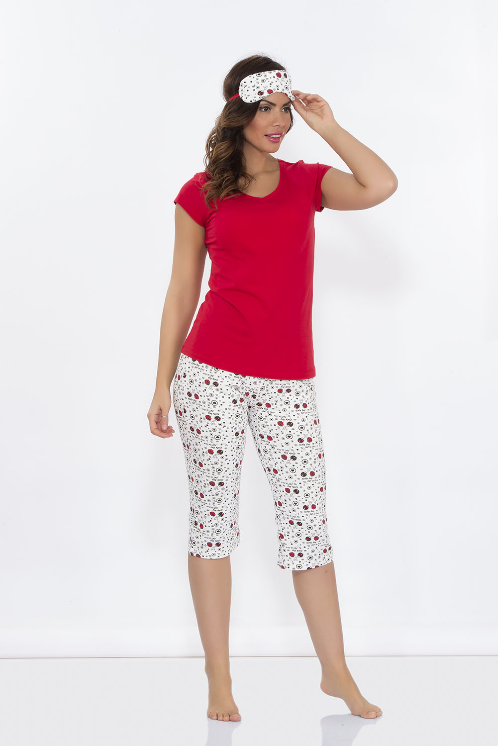 Penye Kadın Kısa Kollu Üst Kapri Pijama Takımı