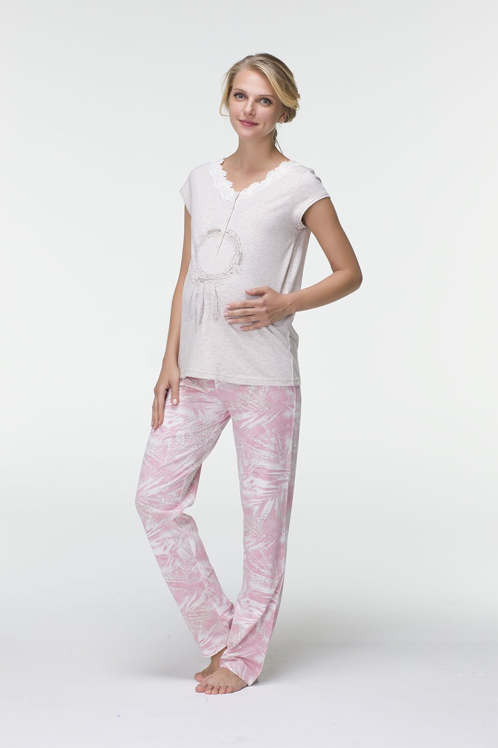 Hays Mom Penye Kısa Kollu Alt Uzun Pijama Takımı