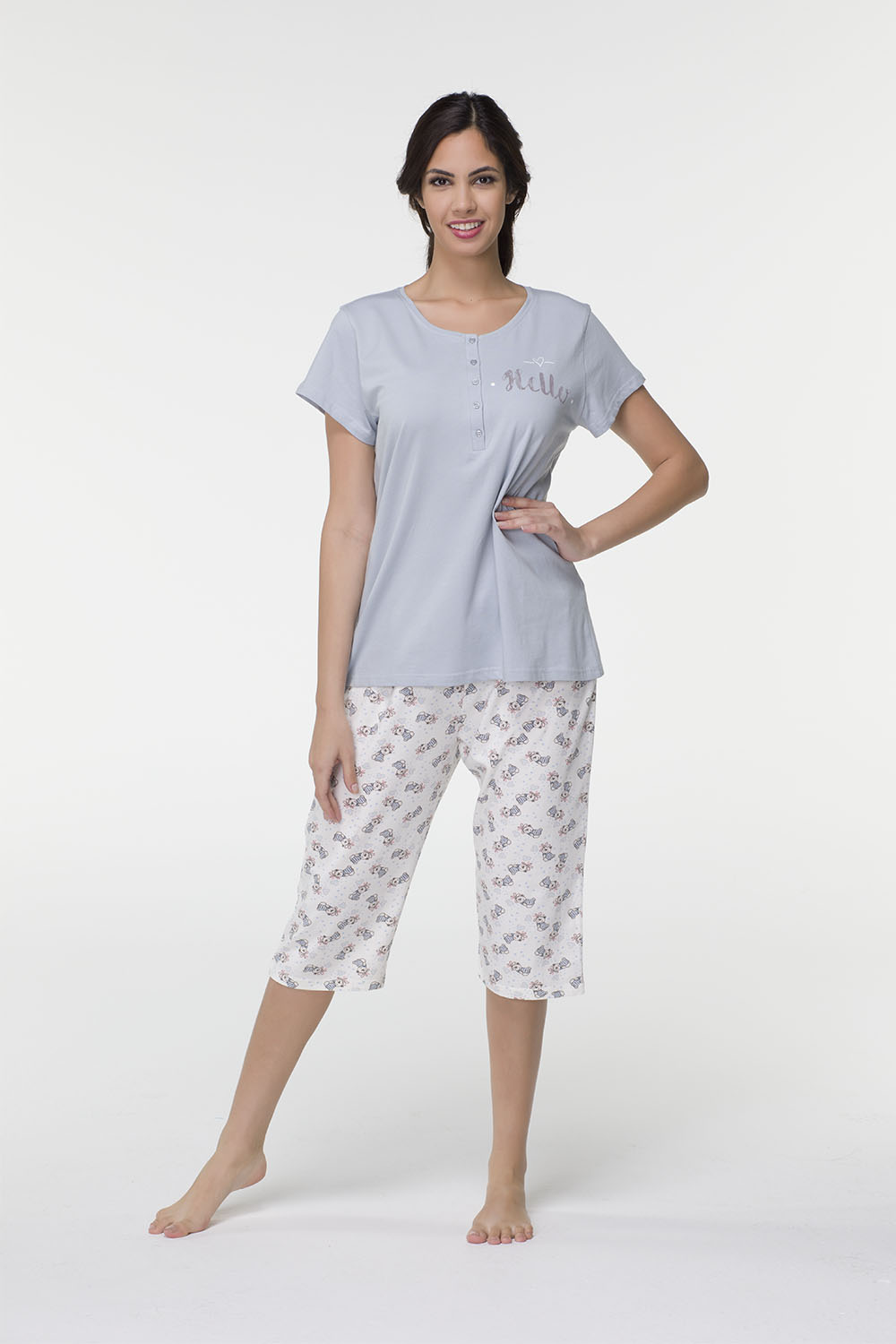 Hays Plus Size Kadın Penye Kapri Pijama Takımı