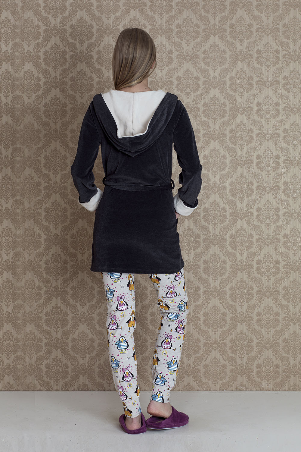 Pingua Kadın Kadife Sabahlıklı 3lü Pijama Takımı