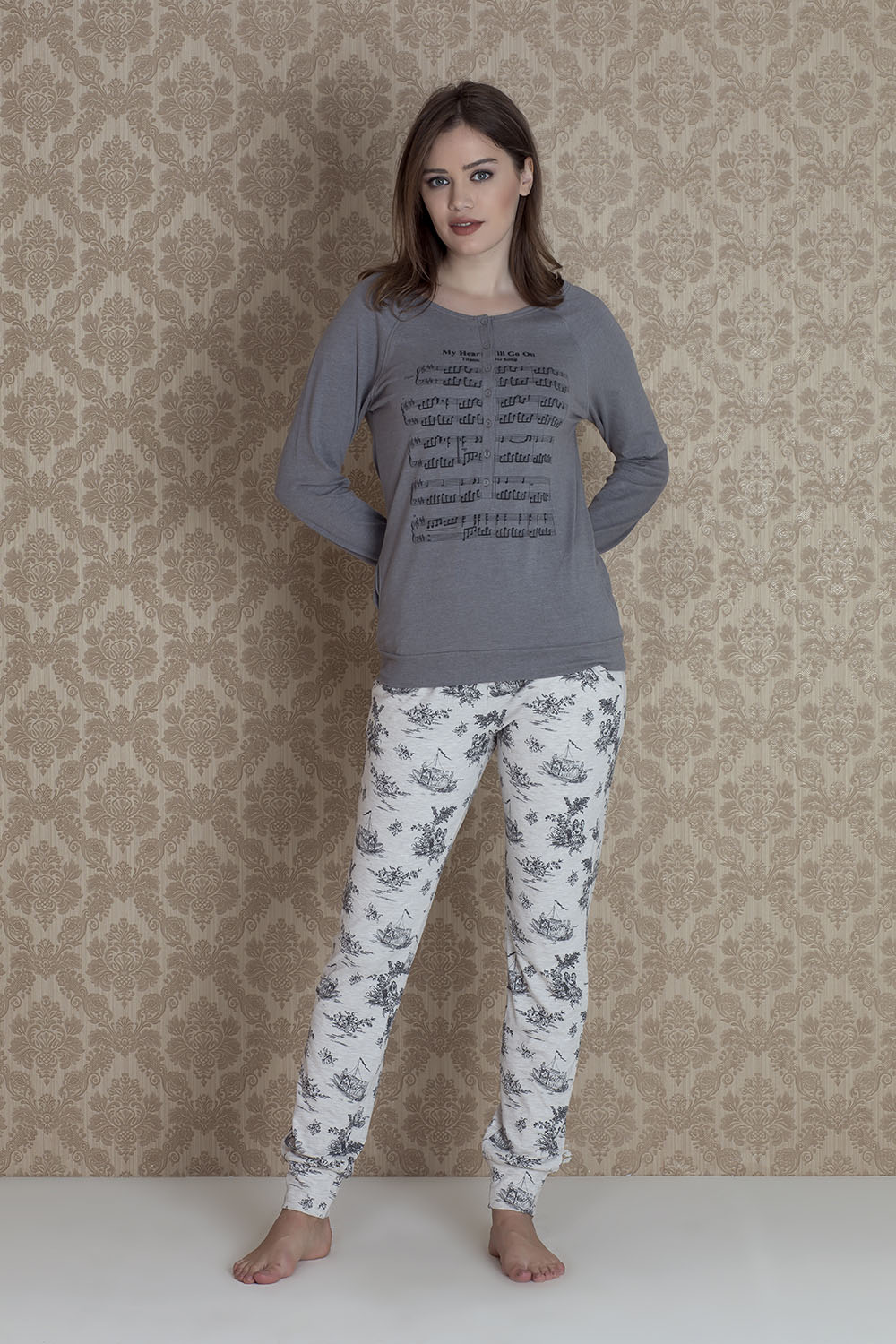 Hays Tica Kadın Önden Düğmeli Uzun Pijama Takımı