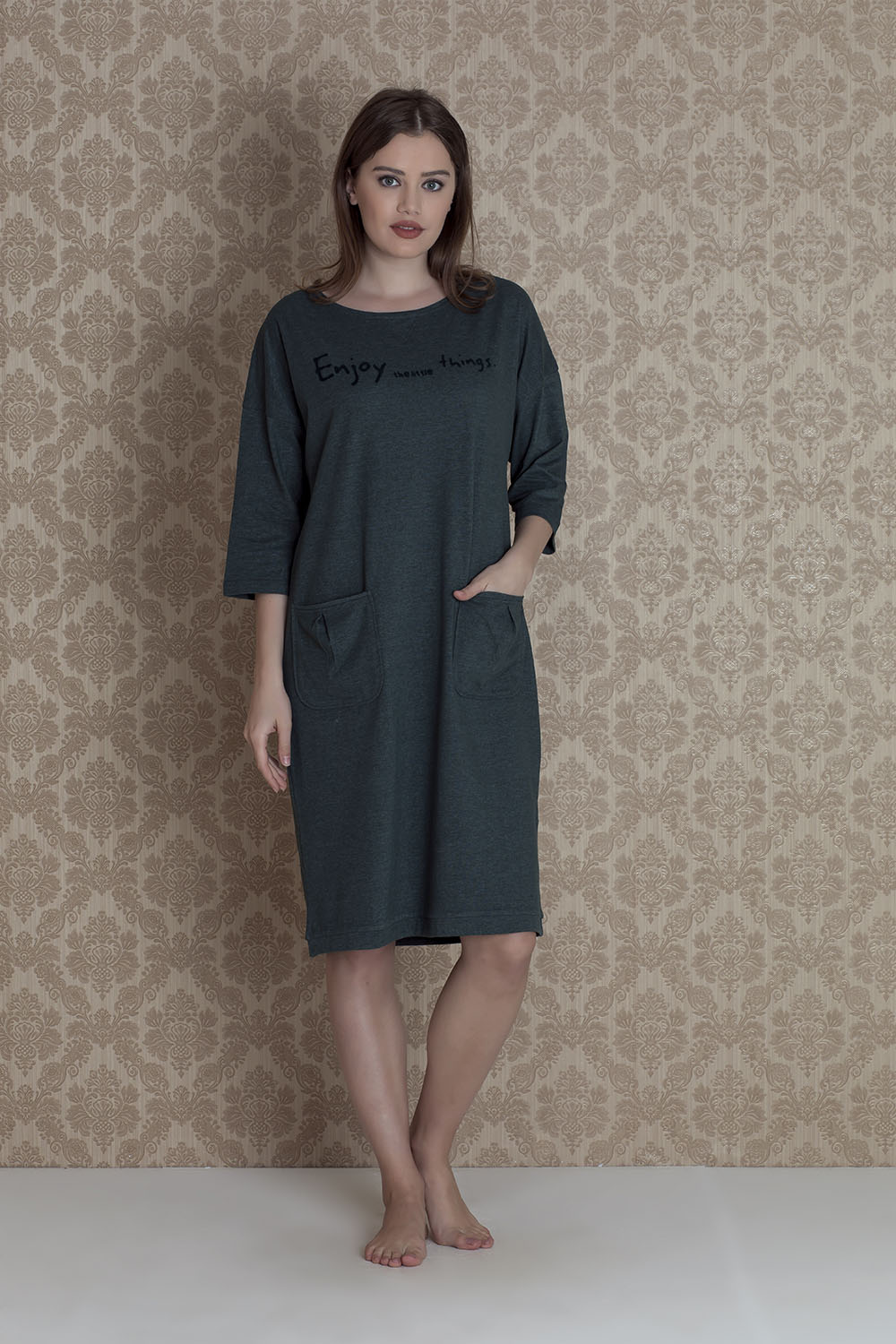Hays Plus Size Kadın Uzun Kollu Gecelik