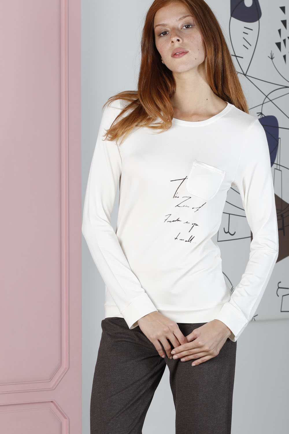 Artisan Kadın Ekru Üst Kahve Alt Pijama Takımı