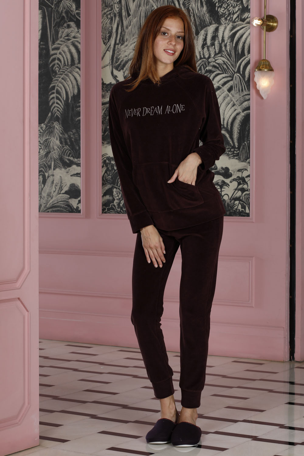 Homewell Kadın Kadife 2li Uzun Pijama Takımı
