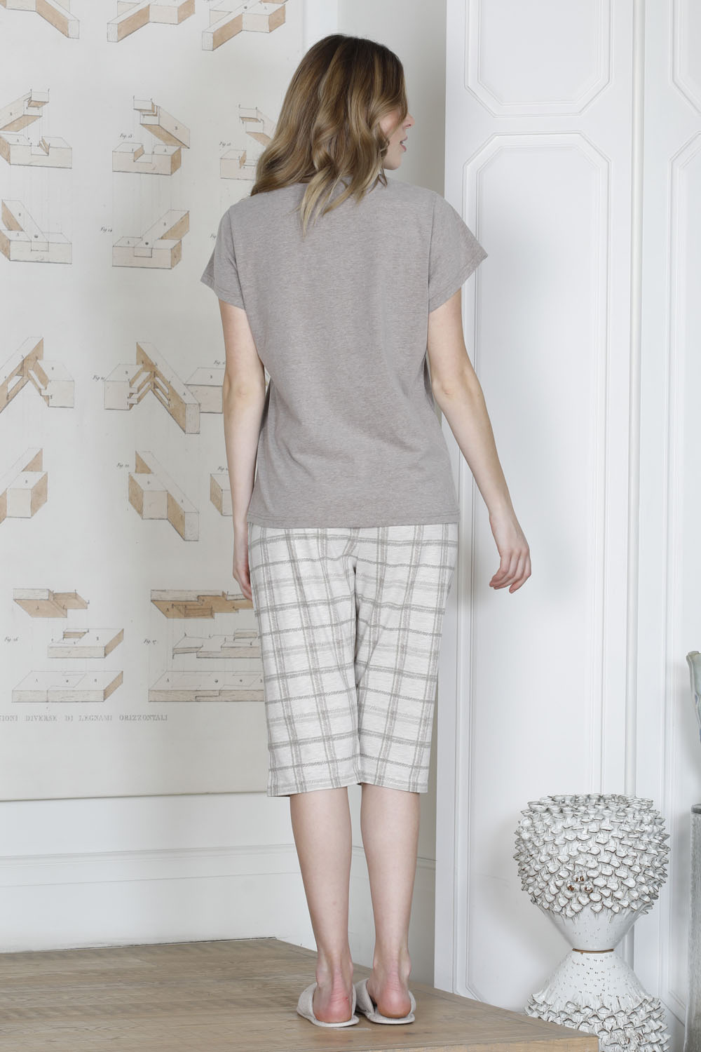 Hays Plus Size Kadın Ekose Desenli Penye Kapri Pijama Takımı