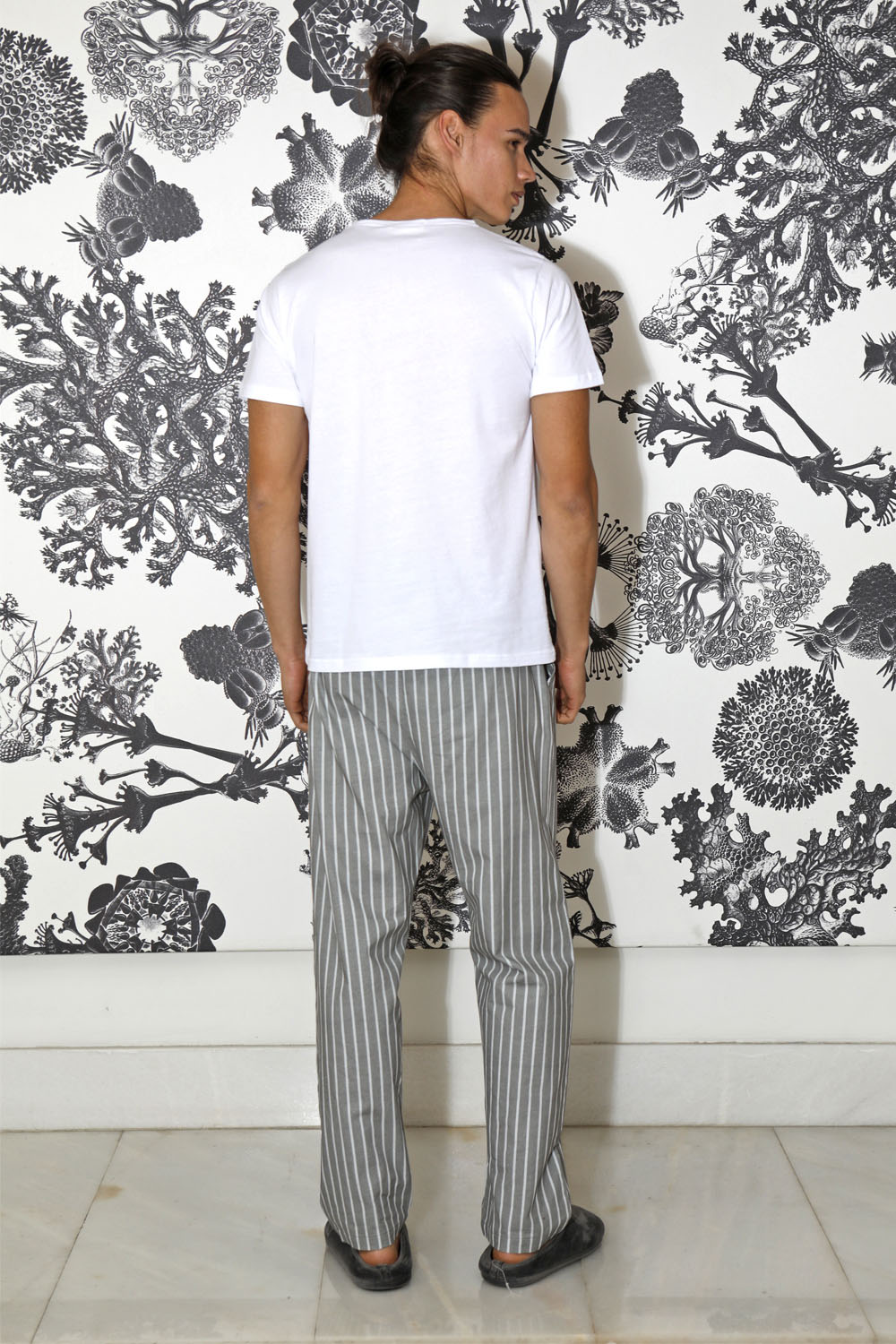 Men Penye Erkek Kısa Kollu Üst Dokuma Uzun Alt Pijama Takımı