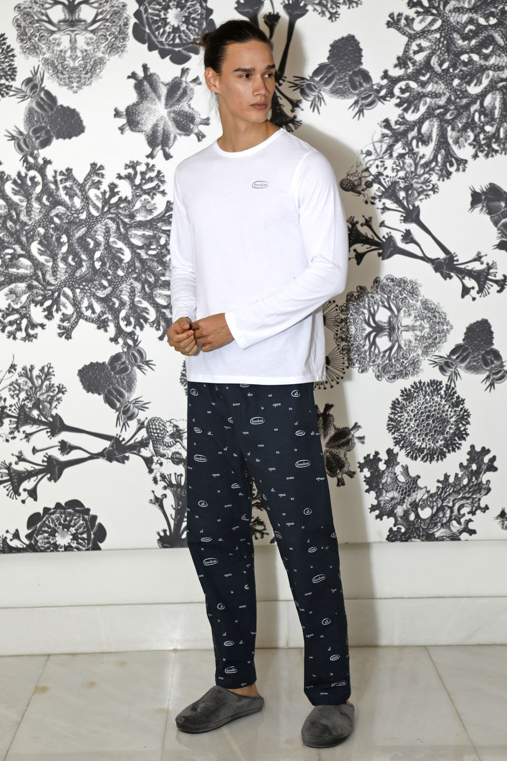 Men Penye Erkek Uzun Kollu Üst Dokuma Uzun Alt Pijama Takımı