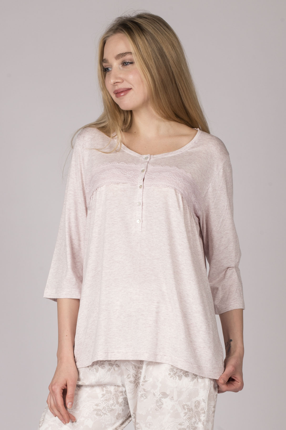 Büyük Beden Önden Düğmeli Pijama Üstü
