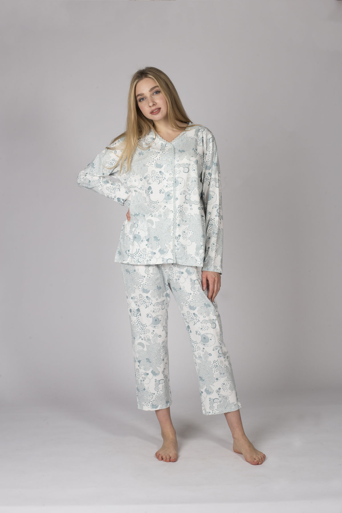 Kadın Büyük Beden Önden Düğmeli Pijama Takımı