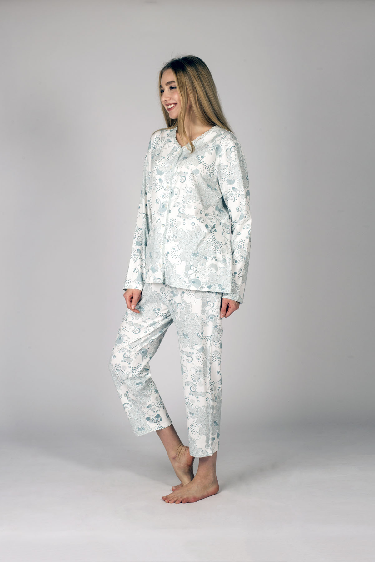 Kadın Büyük Beden Önden Düğmeli Pijama Takımı