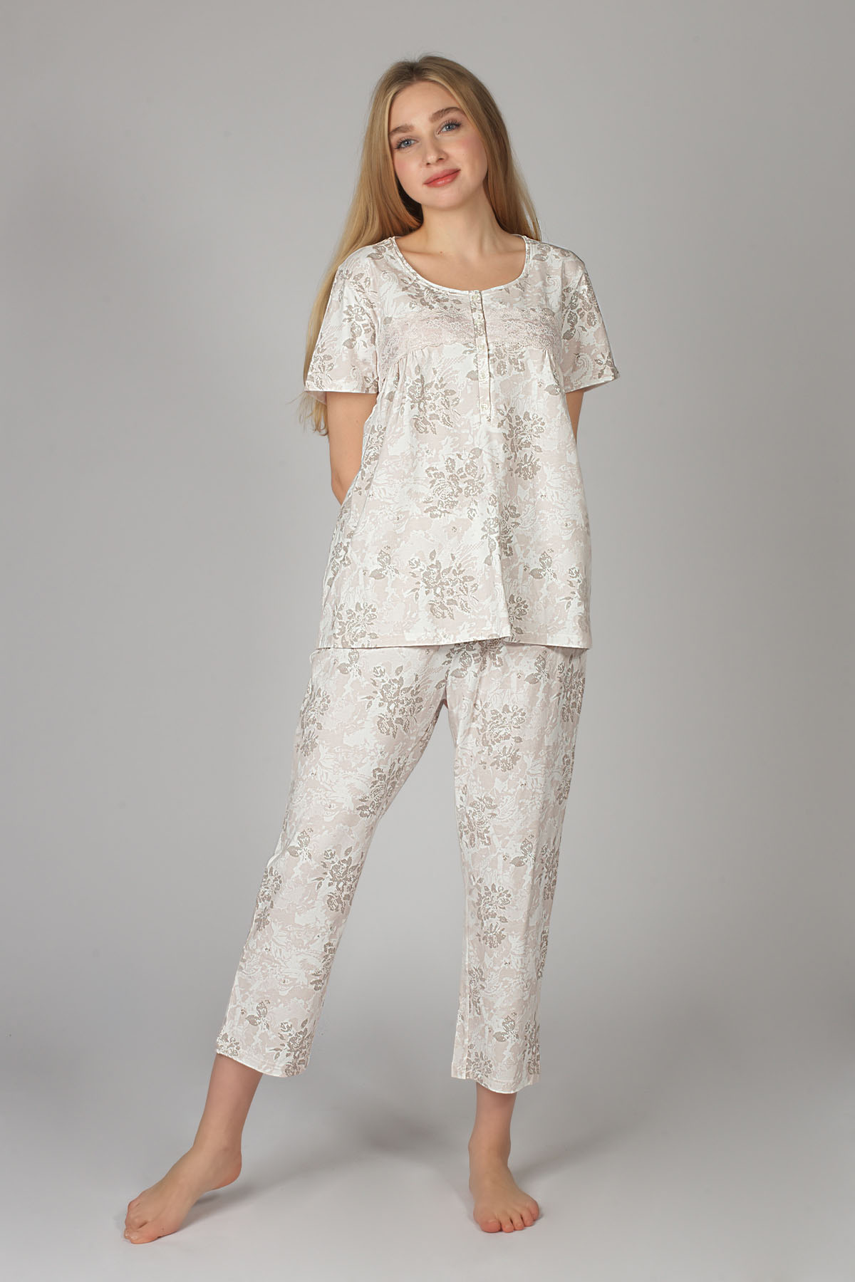 Kadın Büyük Beden Önden Düğmeli Pijama Takımı