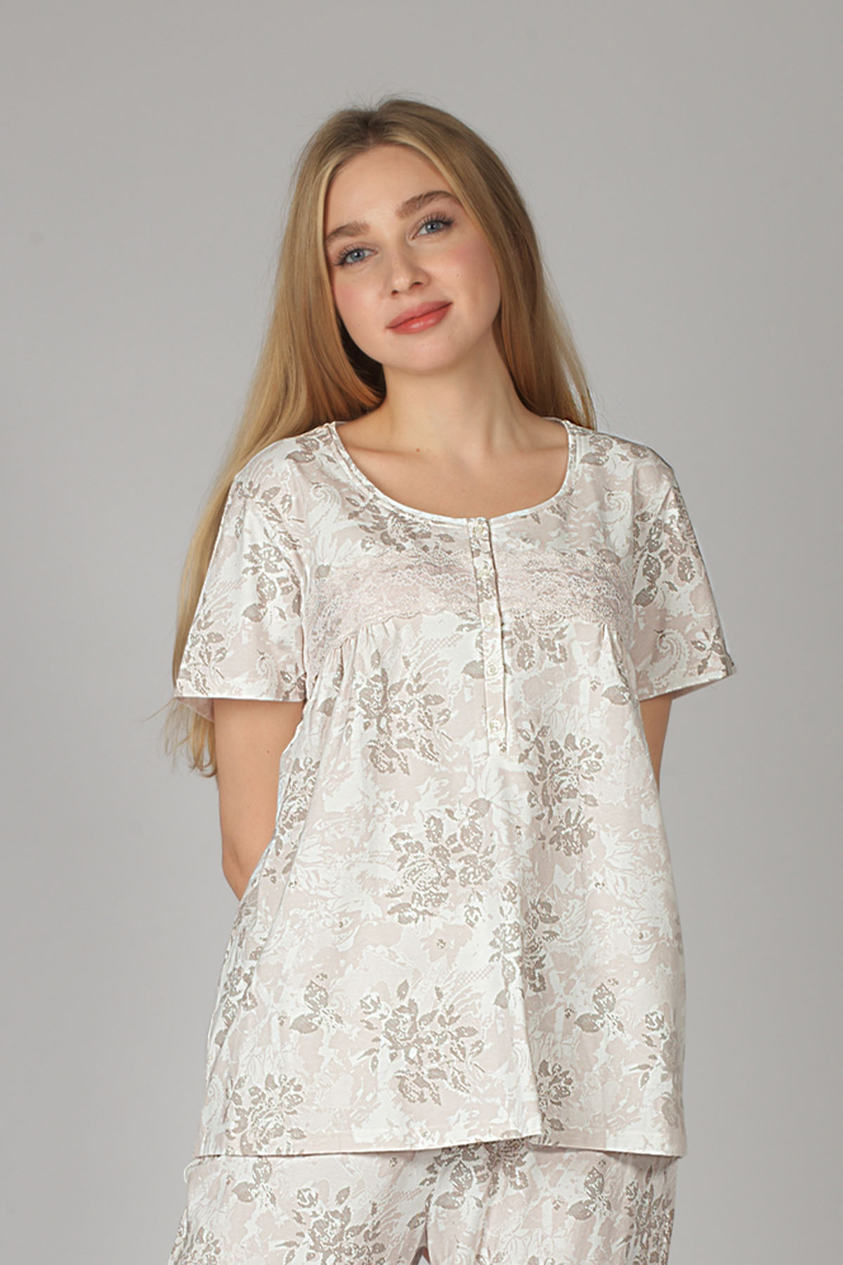 Kadın Büyük Beden Önden Düğmeli Pijama Takımı