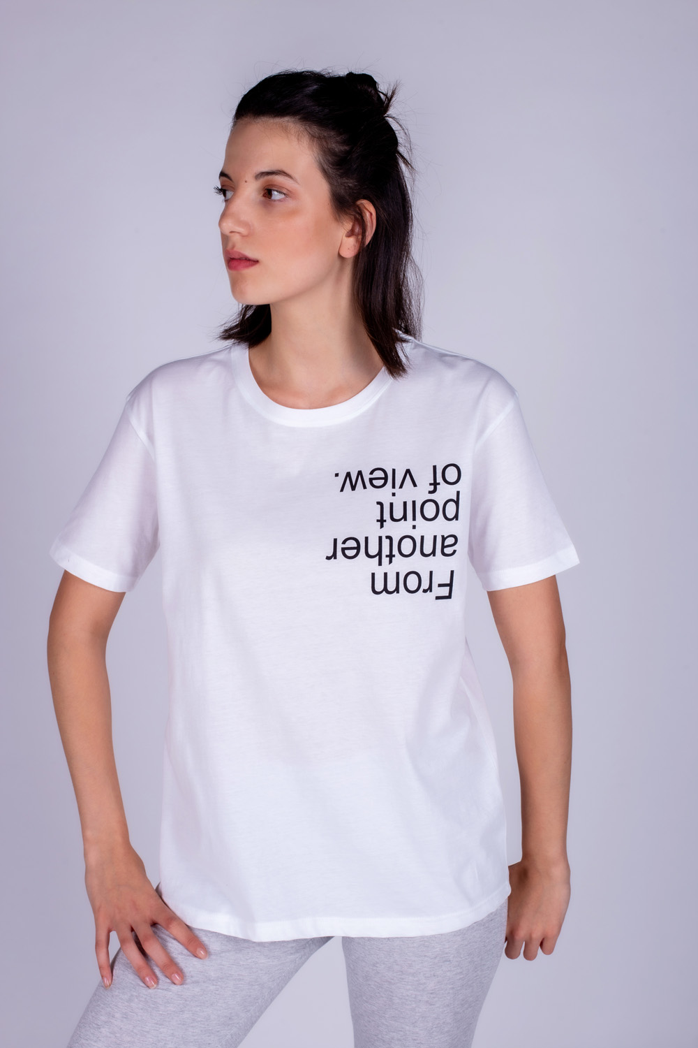 Kadın  Bisiklet Yaka Beyaz T-Shirt