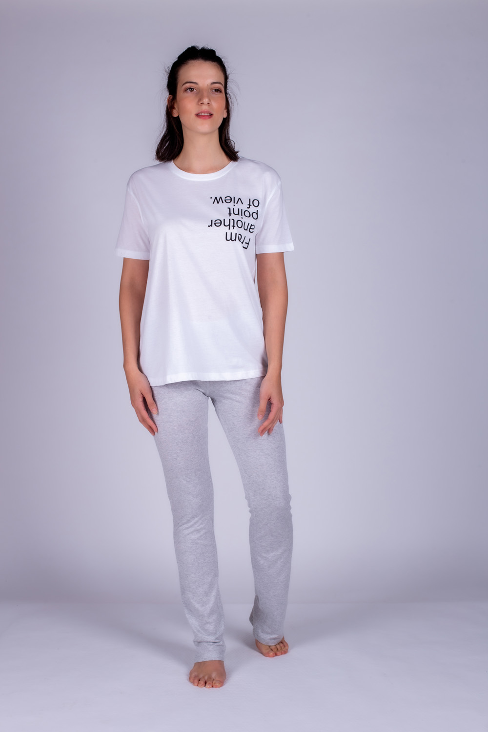 Kadın  Bisiklet Yaka Beyaz T-Shirt