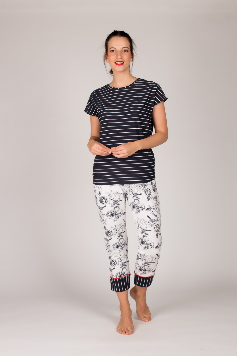 Kadın Kısa Kollu Midi Pijama Takımı