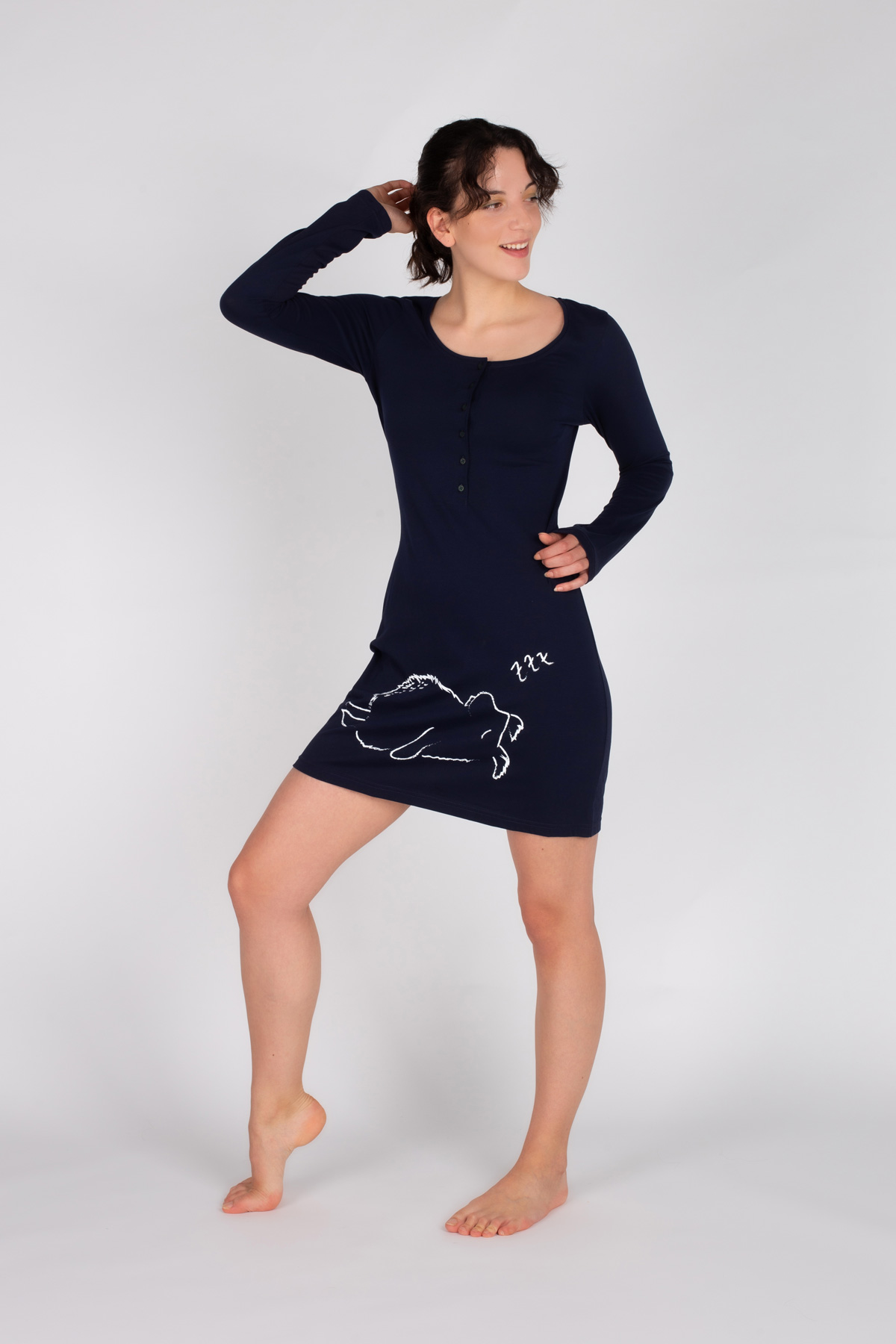 Kadın Penye Uzun Kolllu  Patlı  Gecelik