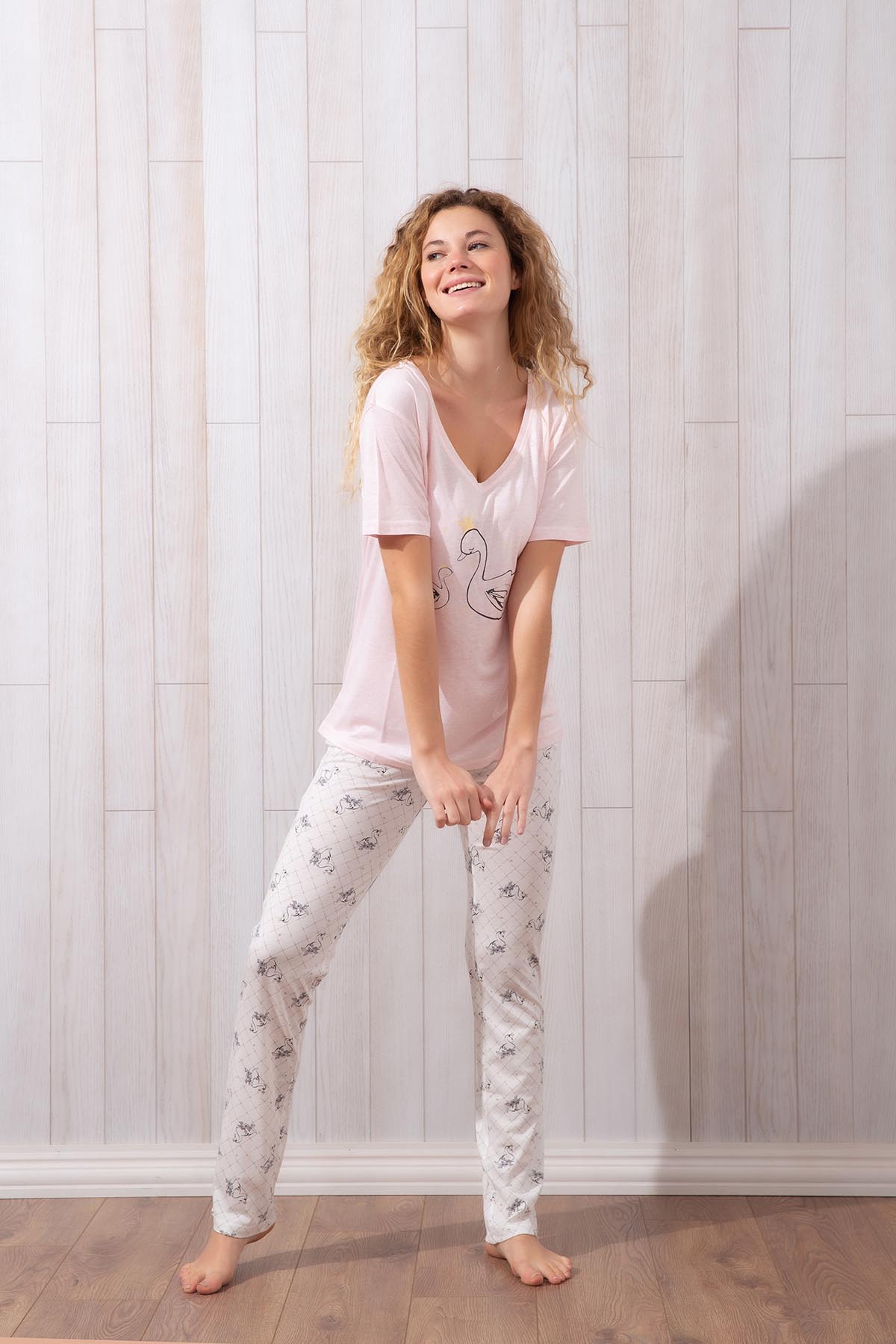 Kadın Kısa Kollu Uzun Pijama