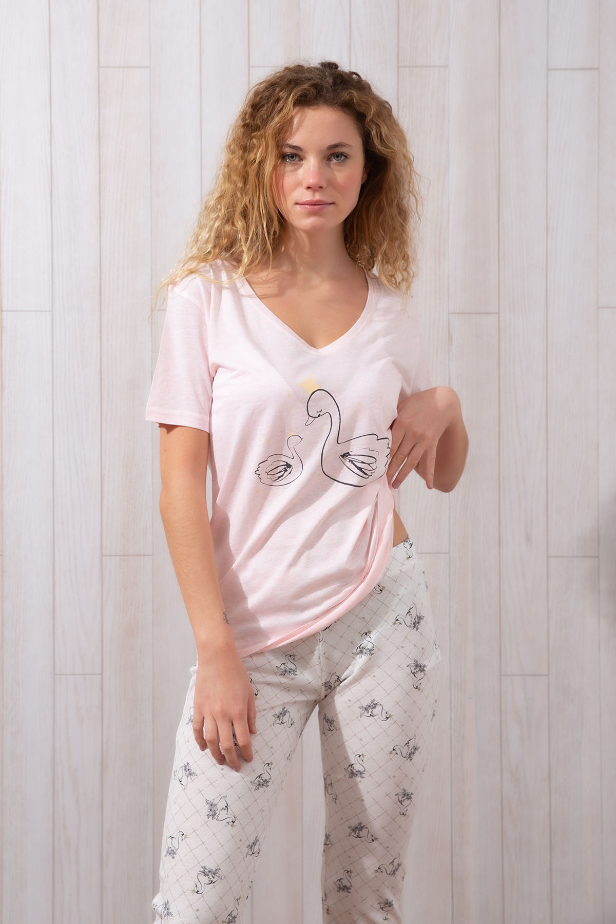 Kadın Kısa Kollu Uzun Pijama