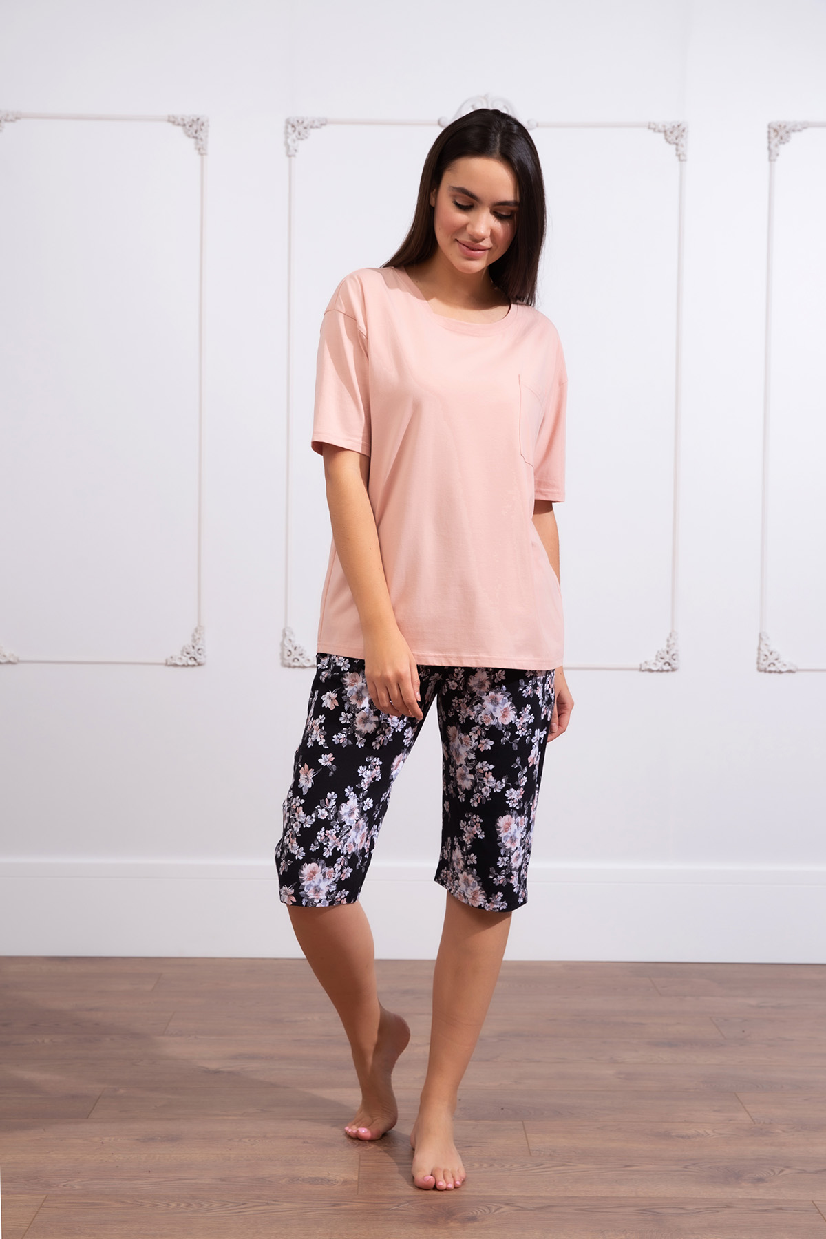 Kadın Büyük Beden Midi Kapri Pijama Takımı
